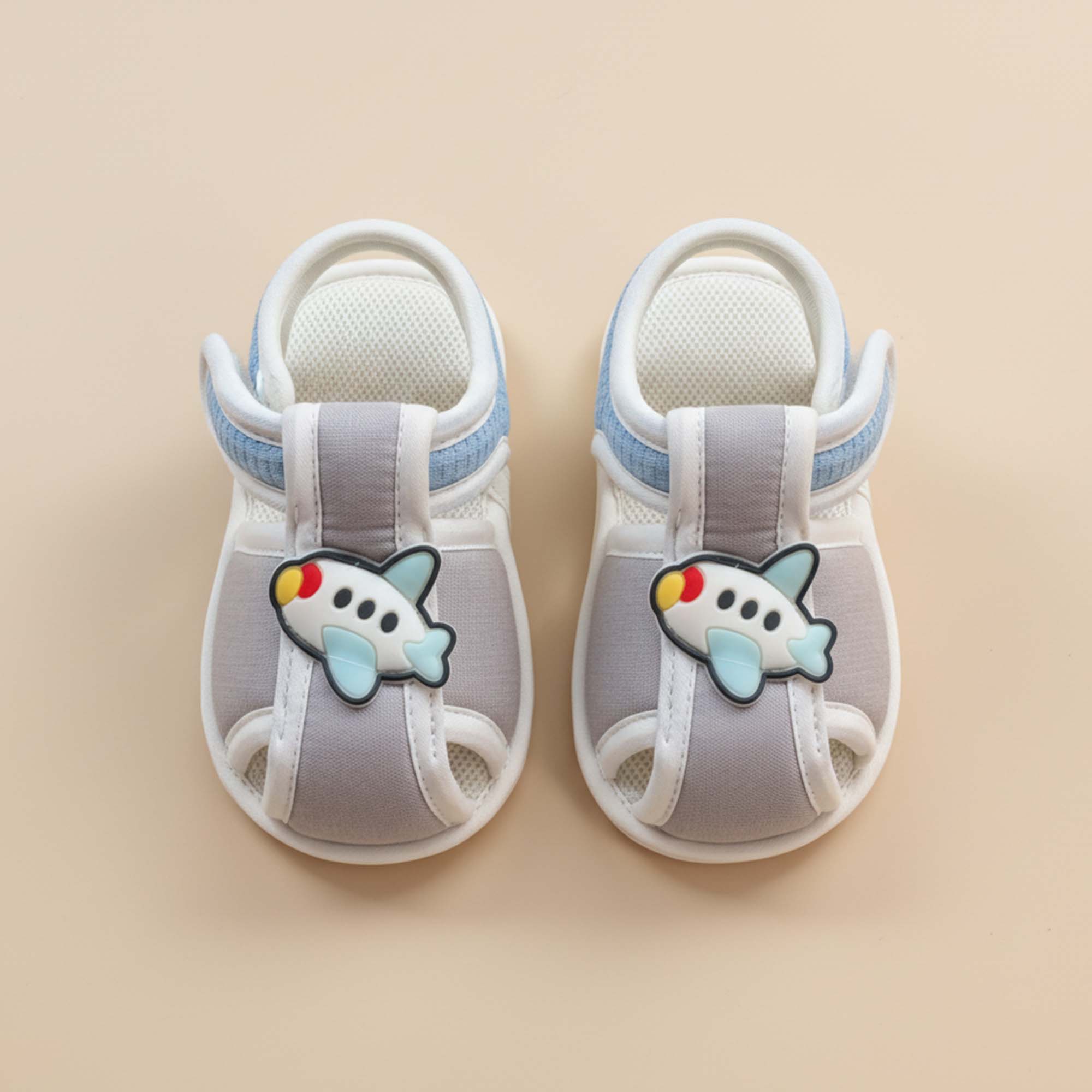 Baby Moo Aeroplane Velcro Strap Anti-Skid Closed Toe Sandal Booties-Grey