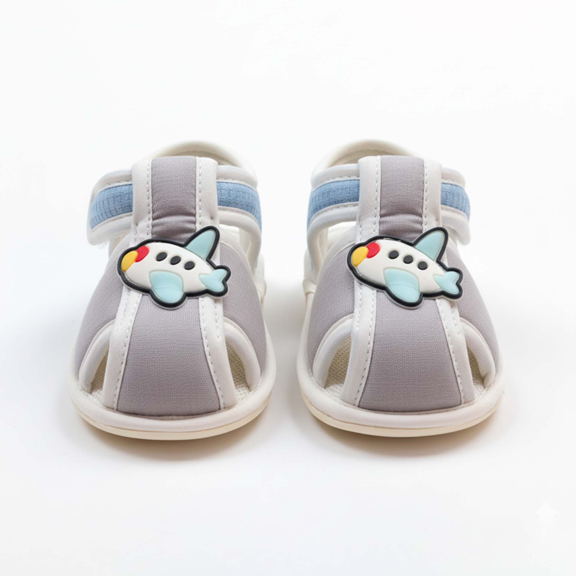 Baby Moo Aeroplane Velcro Strap Anti-Skid Closed Toe Sandal Booties-Grey