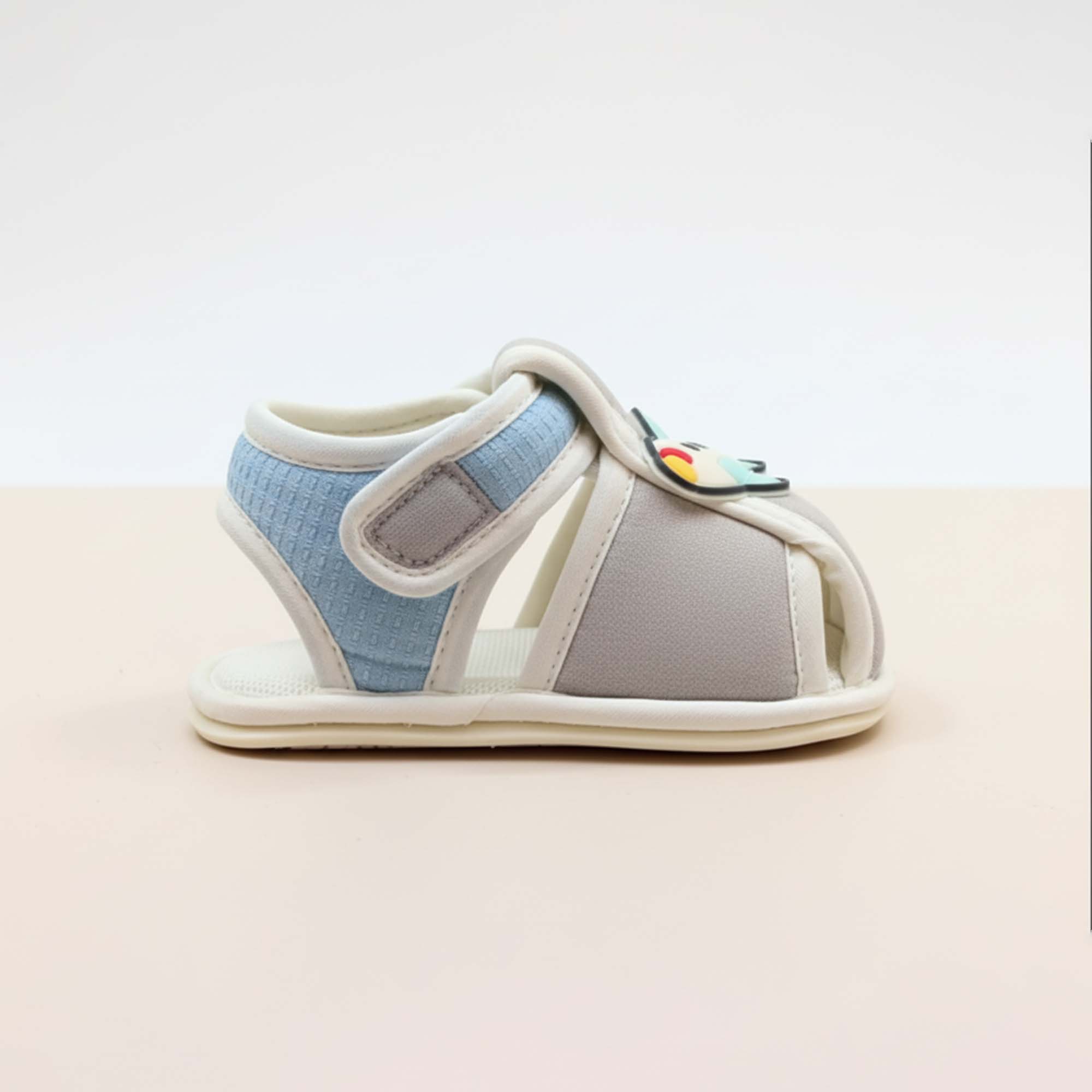 Baby Moo Aeroplane Velcro Strap Anti-Skid Closed Toe Sandal Booties-Grey