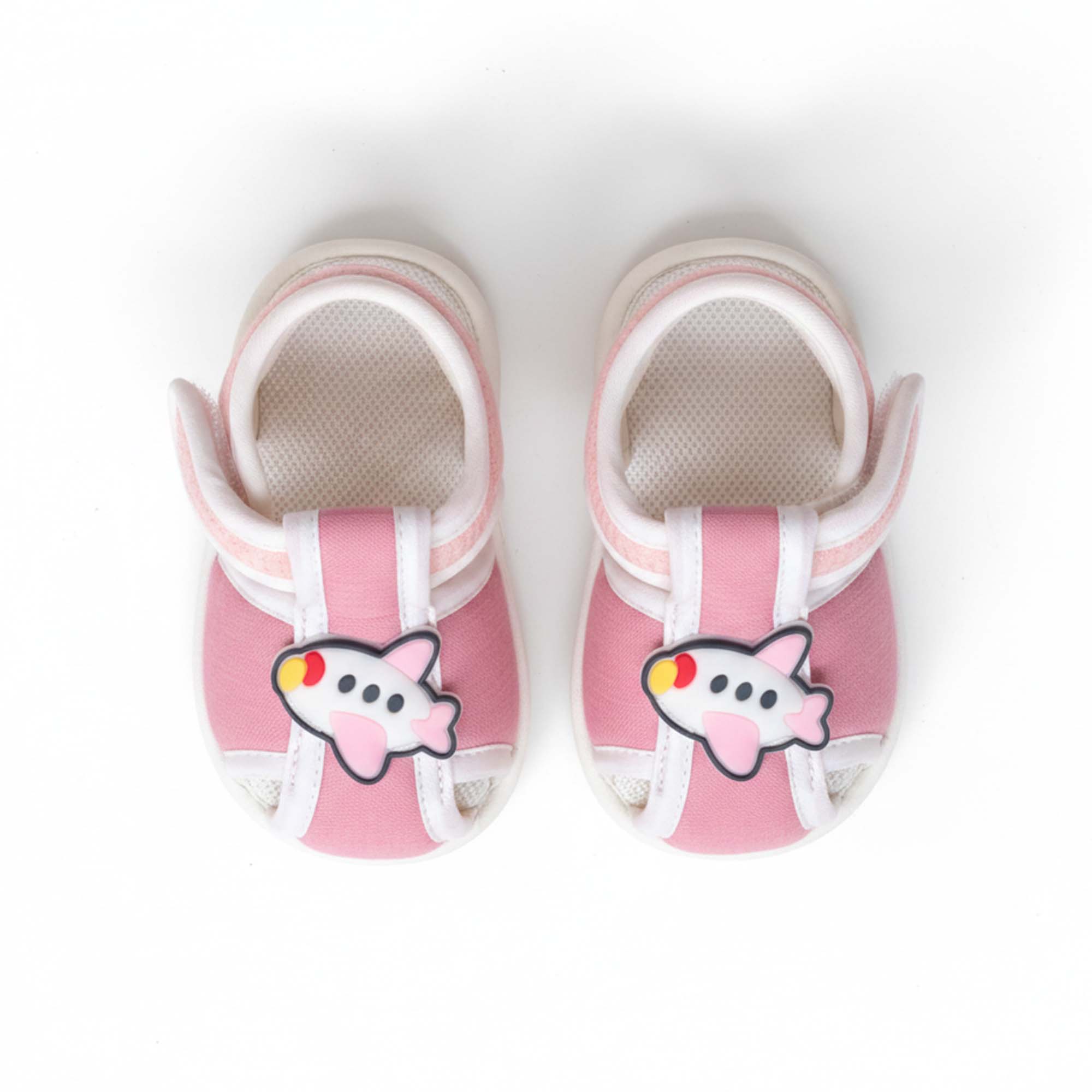Baby Moo Aeroplane Velcro Strap Anti-Skid Closed Toe Sandal Booties-Pink