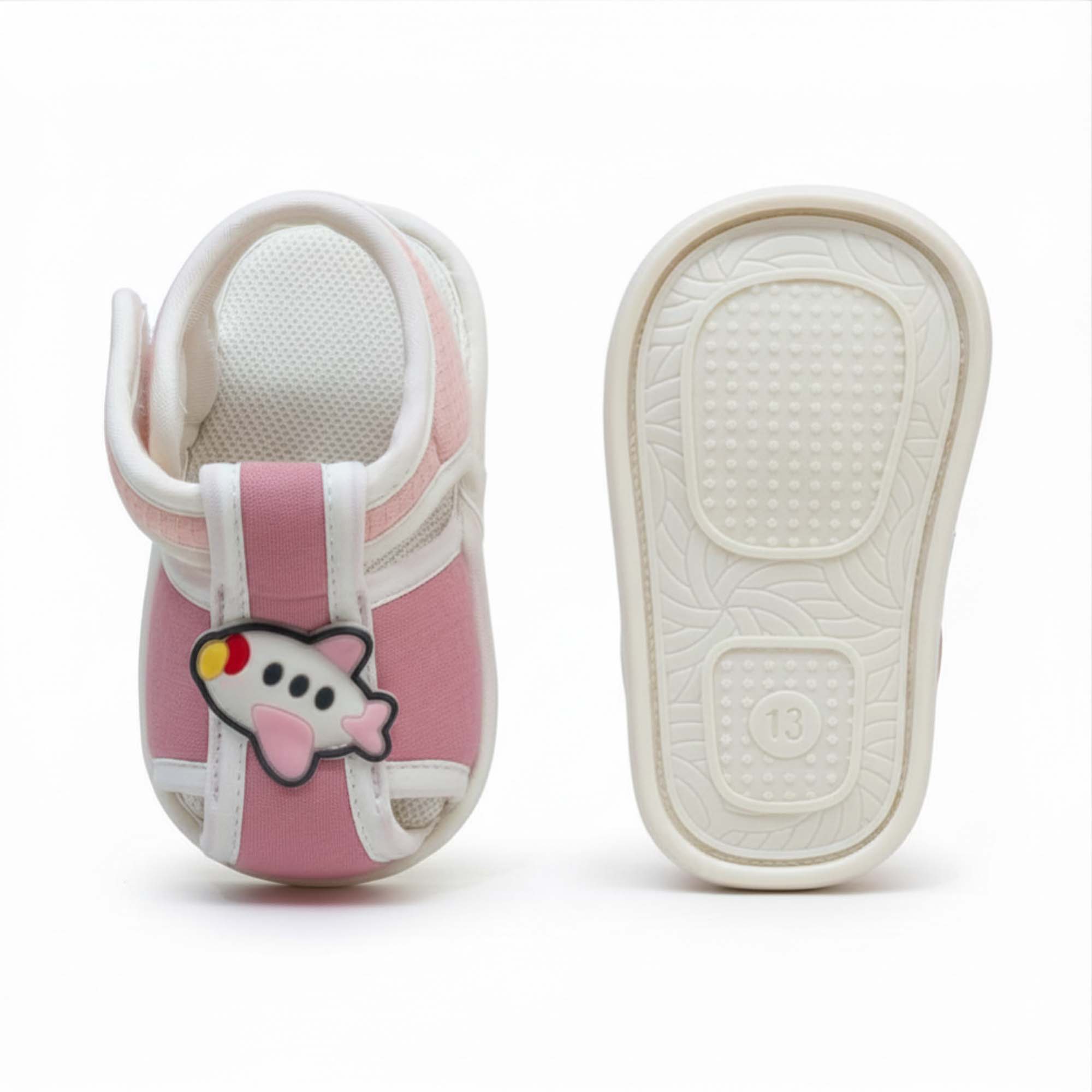Baby Moo Aeroplane Velcro Strap Anti-Skid Closed Toe Sandal Booties-Pink