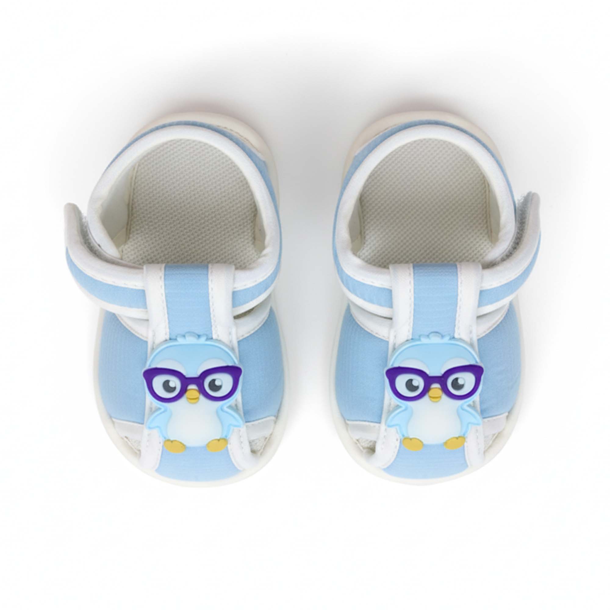 Baby Moo Chick with Glasses Velcro Strap Anti-Skid Closed Toe Sandal Booties-Blue