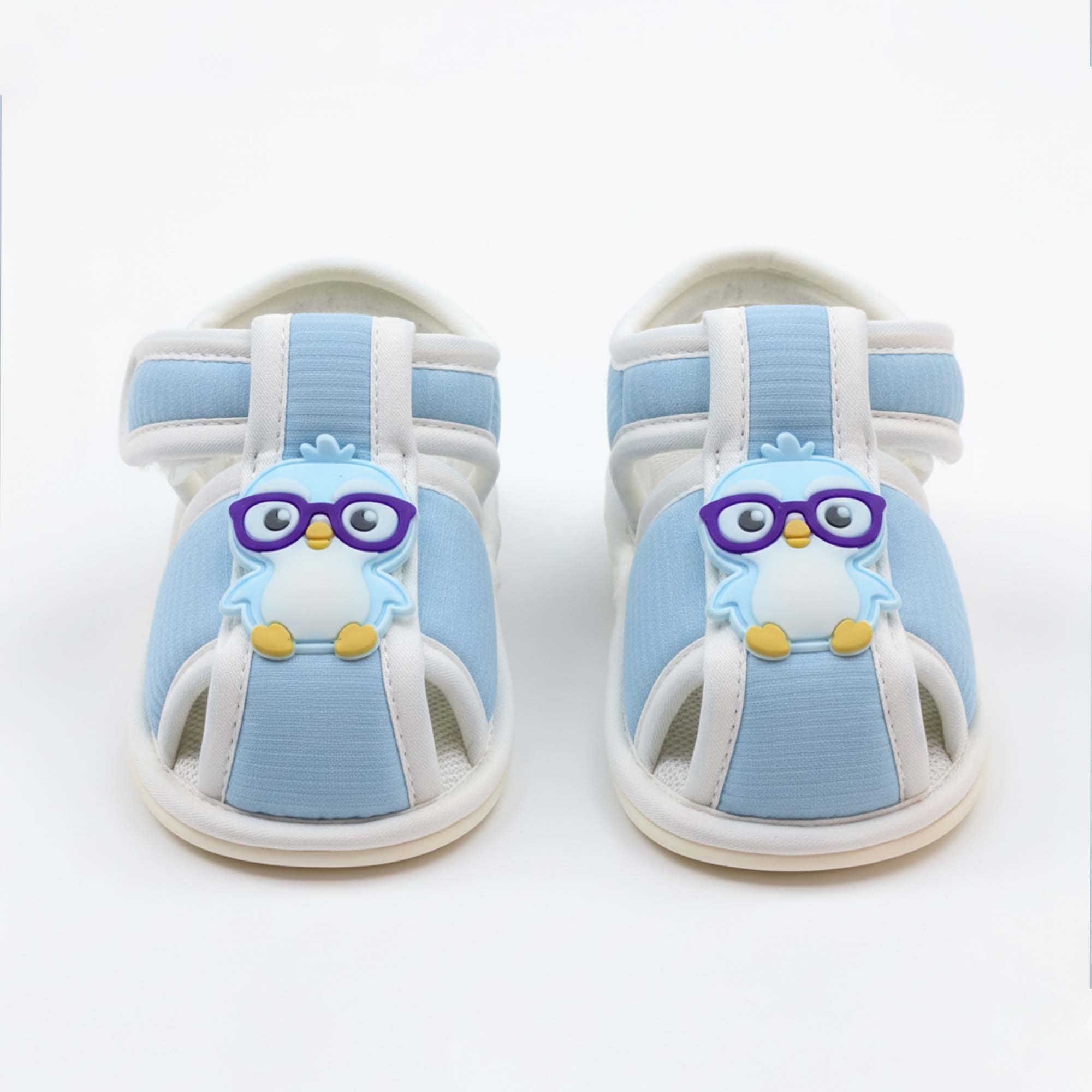 Baby Moo Chick with Glasses Velcro Strap Anti-Skid Closed Toe Sandal Booties-Blue