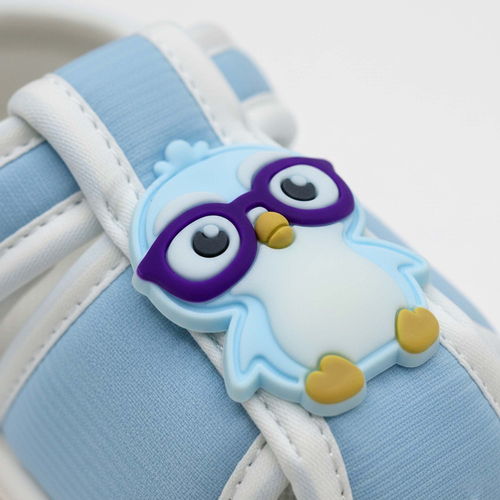 Baby Moo Chick with Glasses Velcro Strap Anti-Skid Closed Toe Sandal Booties-Blue