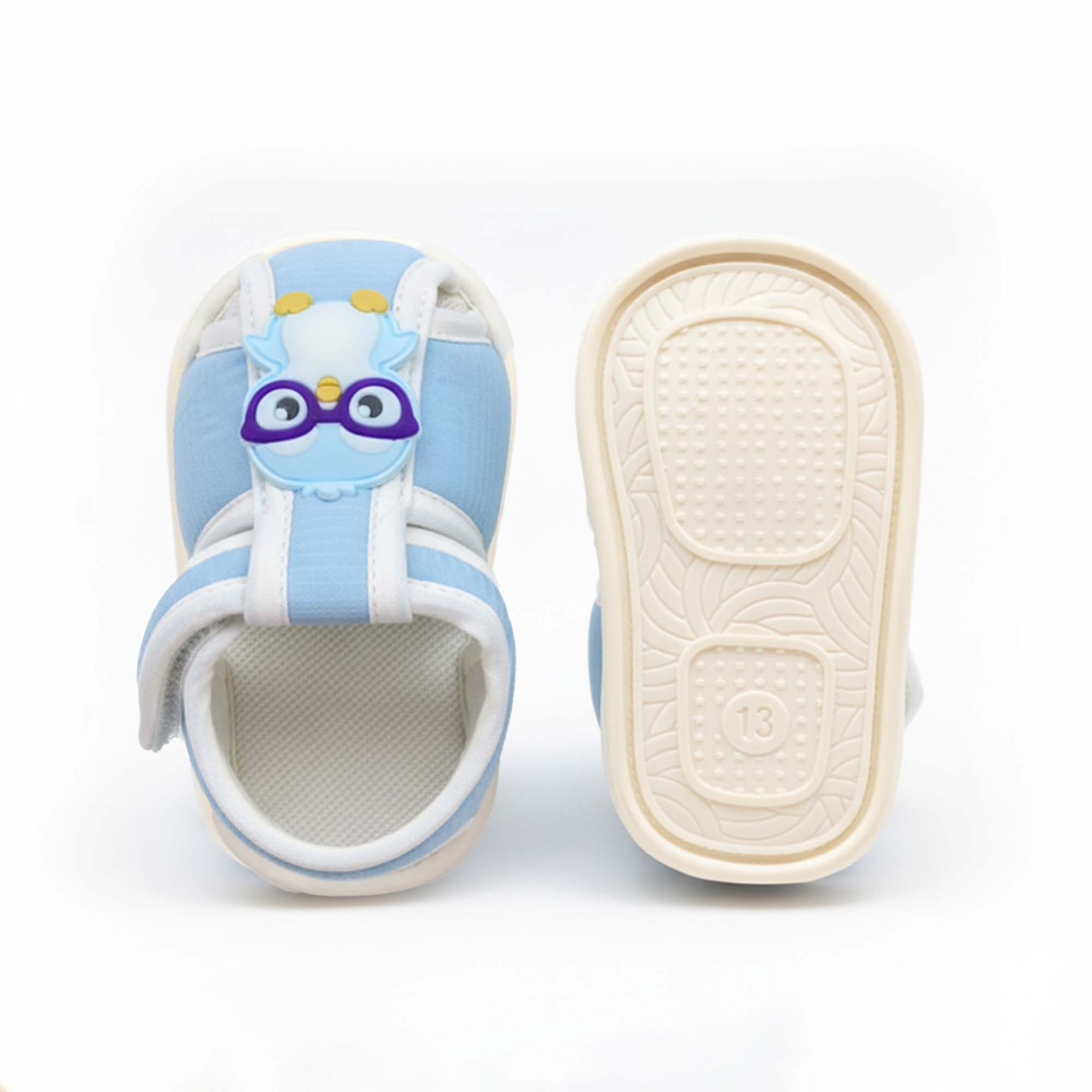 Baby Moo Chick with Glasses Velcro Strap Anti-Skid Closed Toe Sandal Booties-Blue