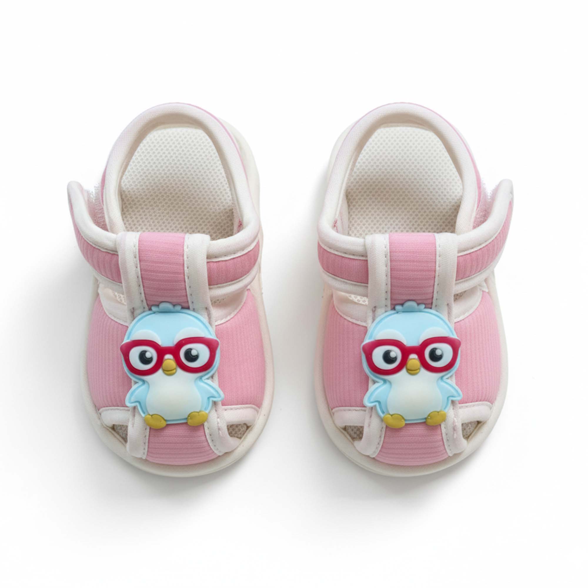 Baby Moo Chick with Glasses Velcro Strap Anti-Skid Closed Toe Sandal Booties-Pink