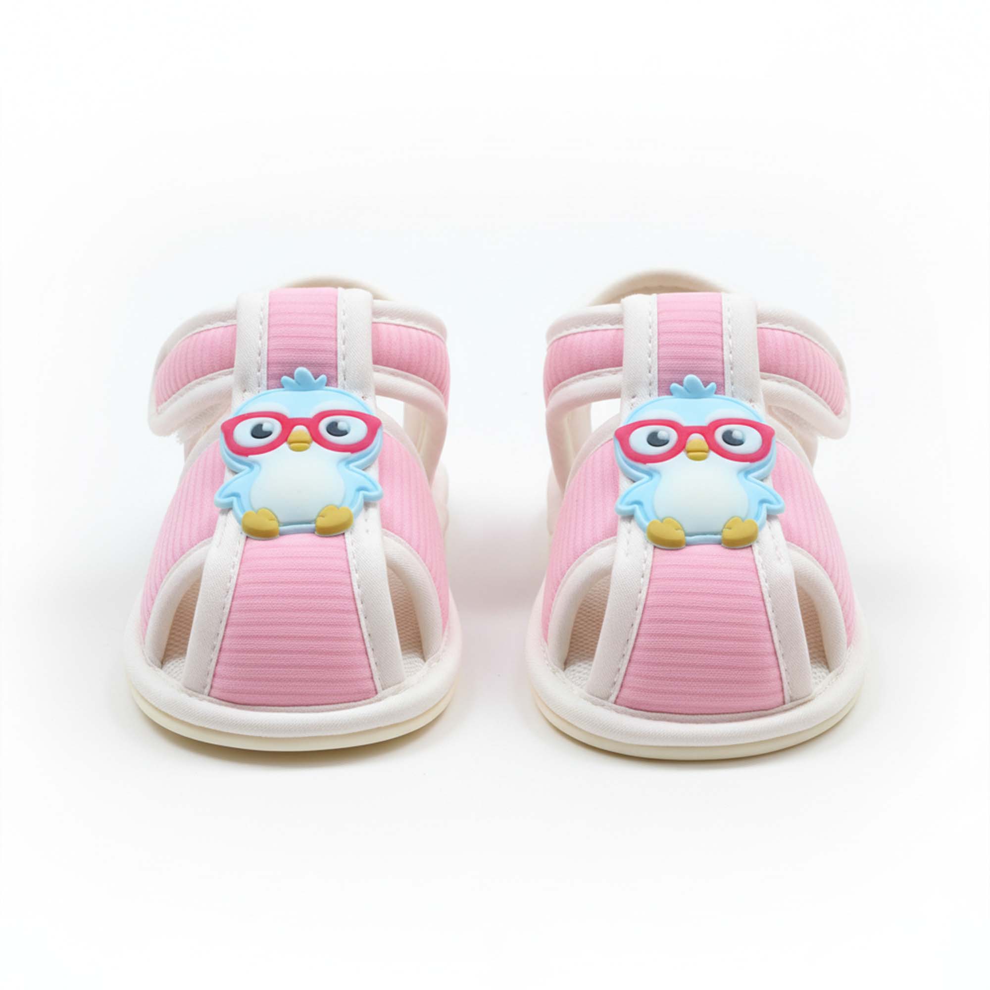 Baby Moo Chick with Glasses Velcro Strap Anti-Skid Closed Toe Sandal Booties-Pink