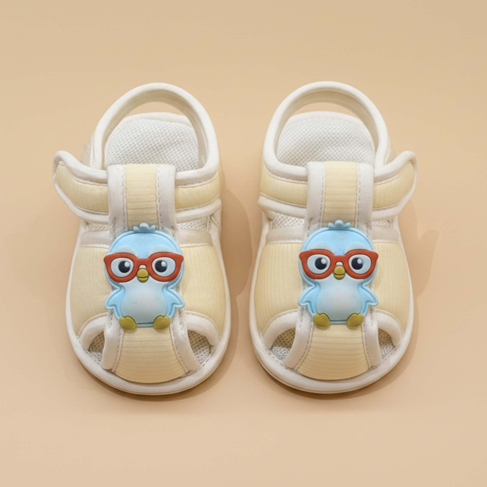 Baby Moo Chick with Glasses Velcro Strap Anti-Skid Closed Toe Sandal Booties-Yellow