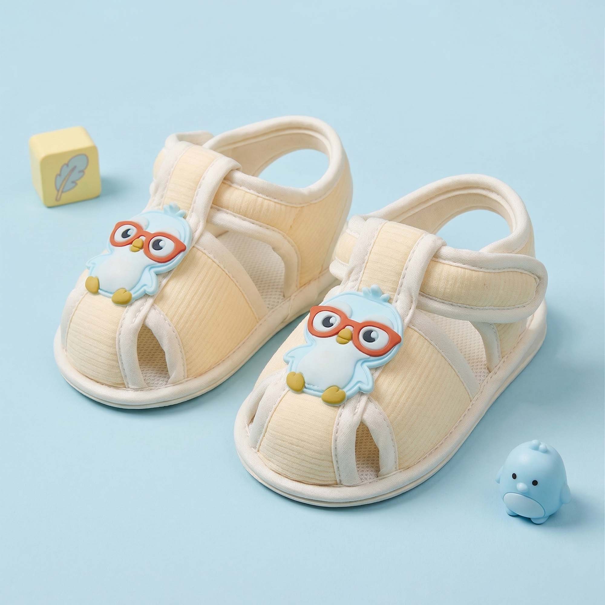 Baby Moo Chick with Glasses Velcro Strap Anti-Skid Closed Toe Sandal Booties-Yellow