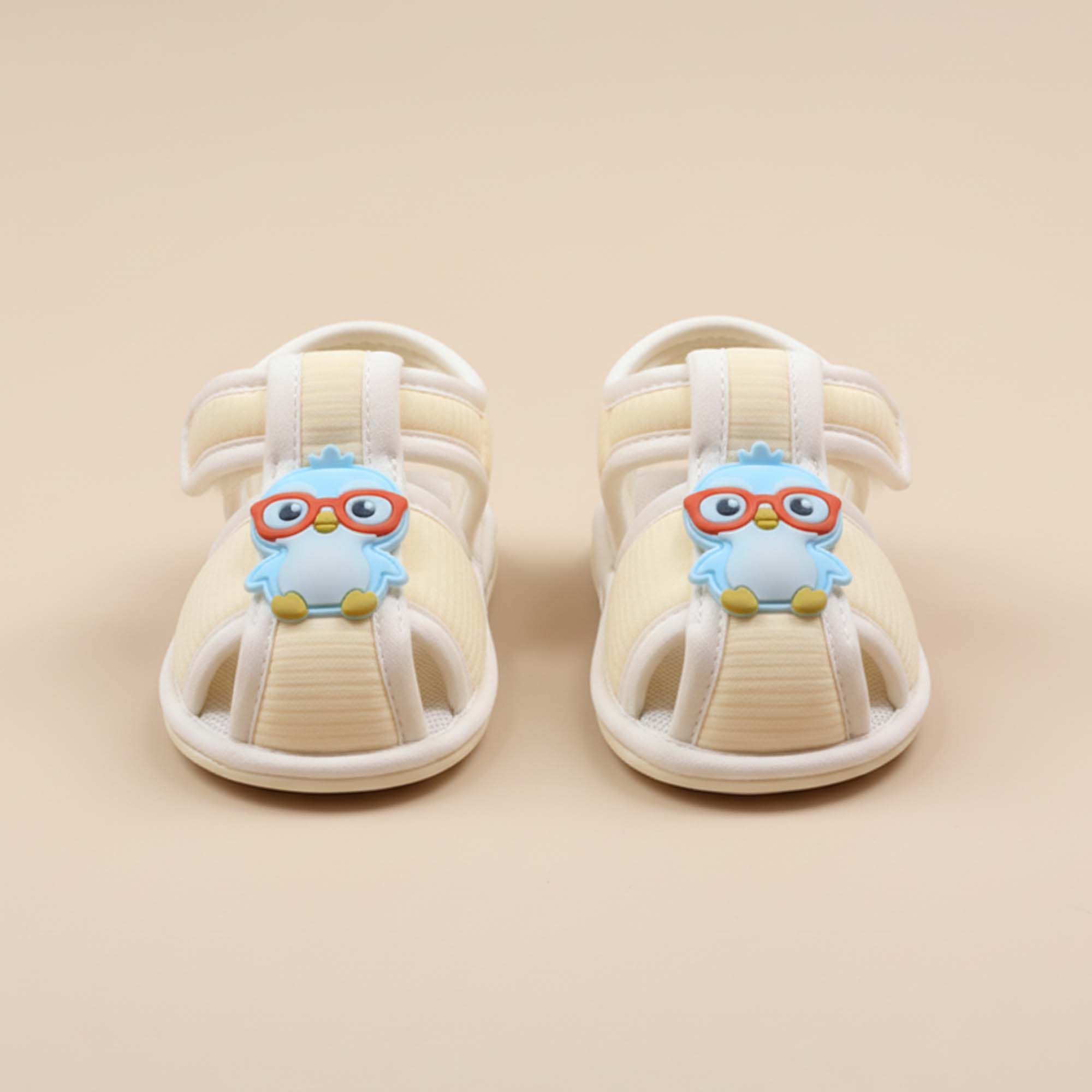 Baby Moo Chick with Glasses Velcro Strap Anti-Skid Closed Toe Sandal Booties-Yellow