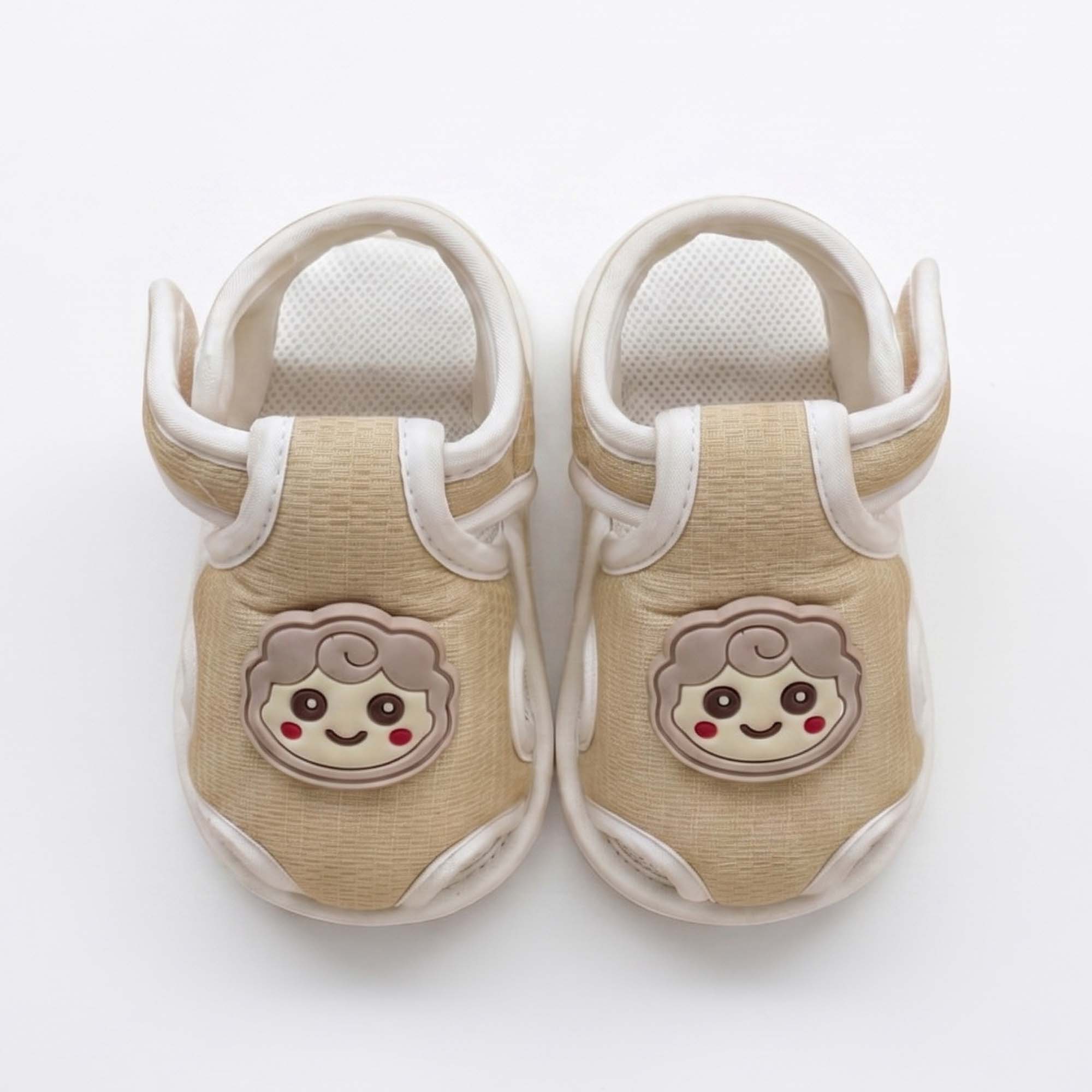 Baby Moo Lamb Velcro Strap Anti-Skid Closed Toe Sandal Booties-Beige