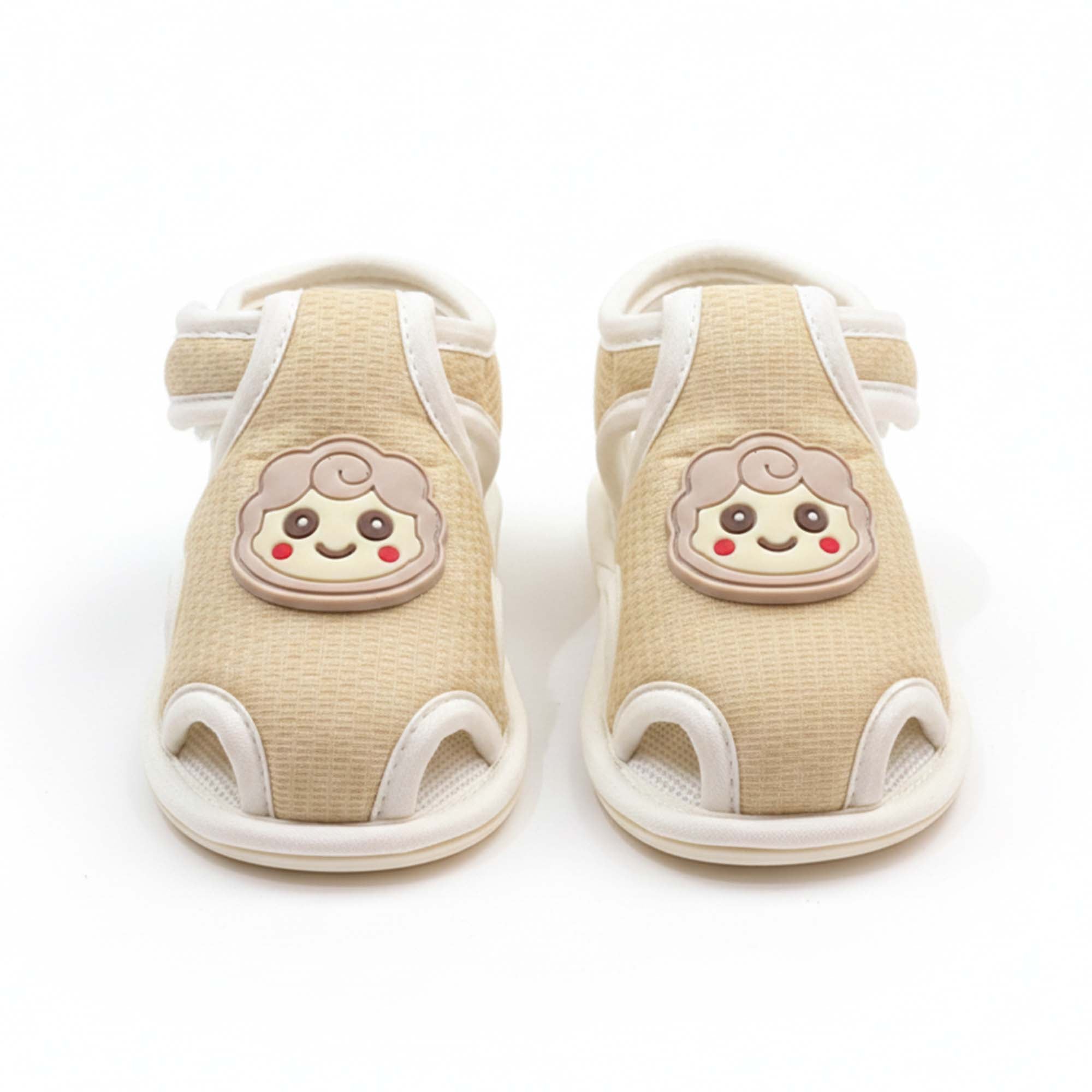 Baby Moo Lamb Velcro Strap Anti-Skid Closed Toe Sandal Booties-Beige