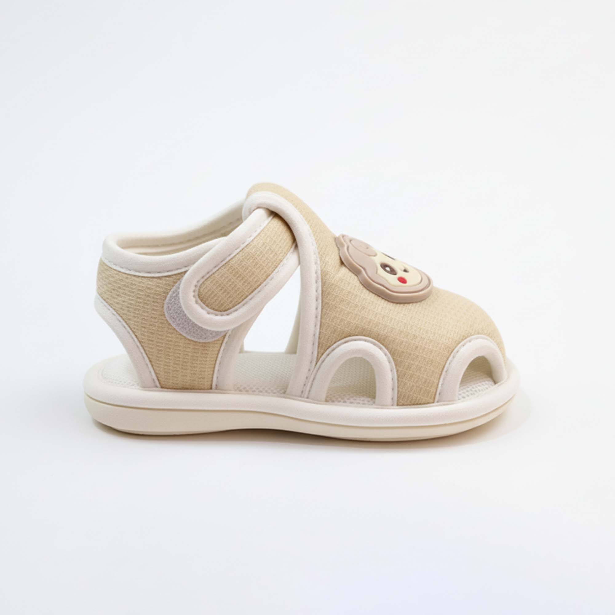 Baby Moo Lamb Velcro Strap Anti-Skid Closed Toe Sandal Booties-Beige
