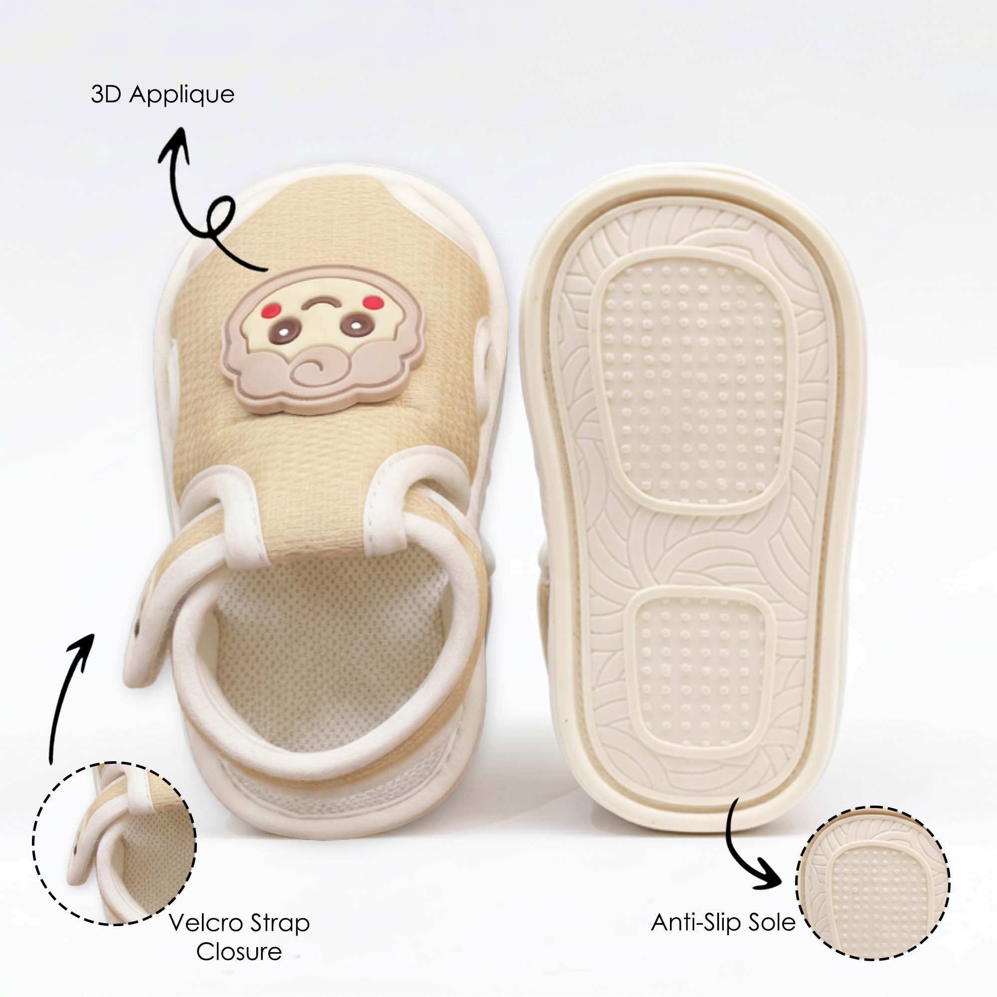 Baby Moo Lamb Velcro Strap Anti-Skid Closed Toe Sandal Booties-Beige