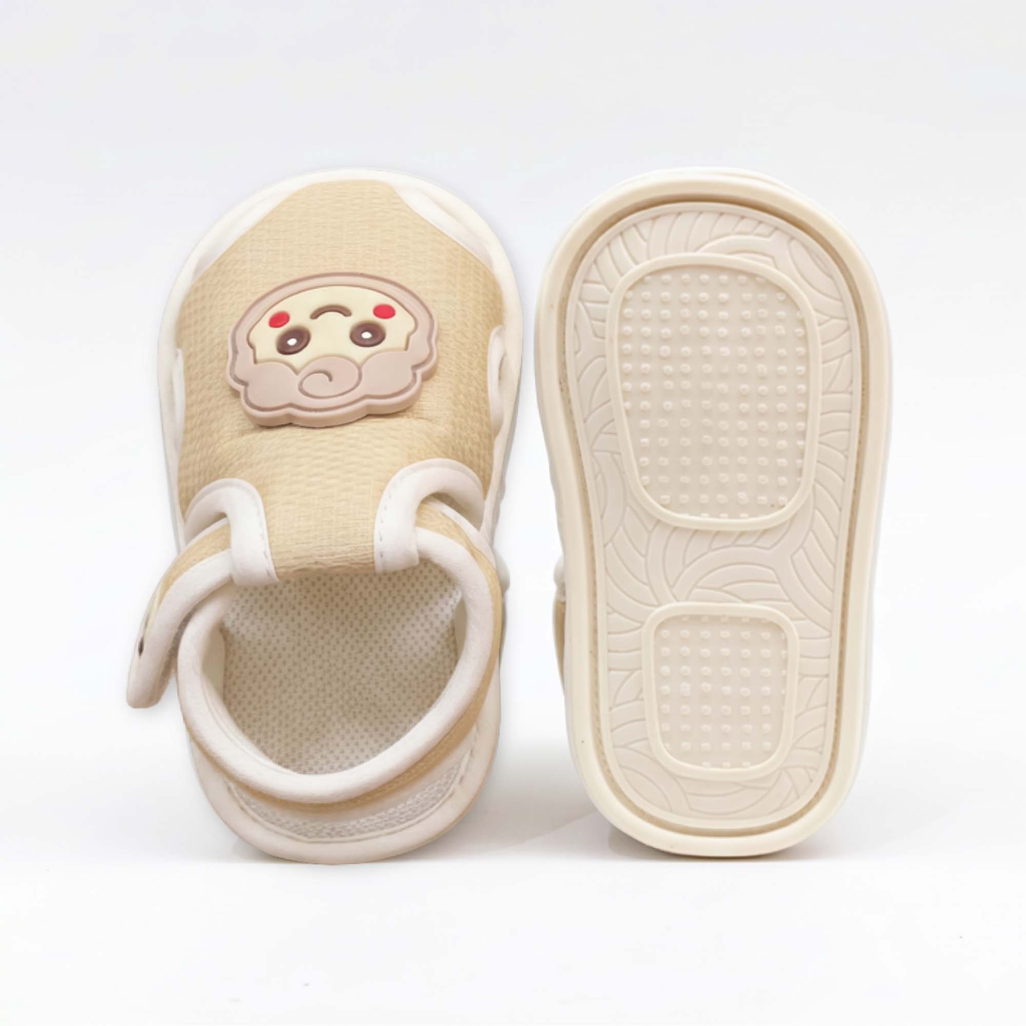 Baby Moo Lamb Velcro Strap Anti-Skid Closed Toe Sandal Booties-Beige