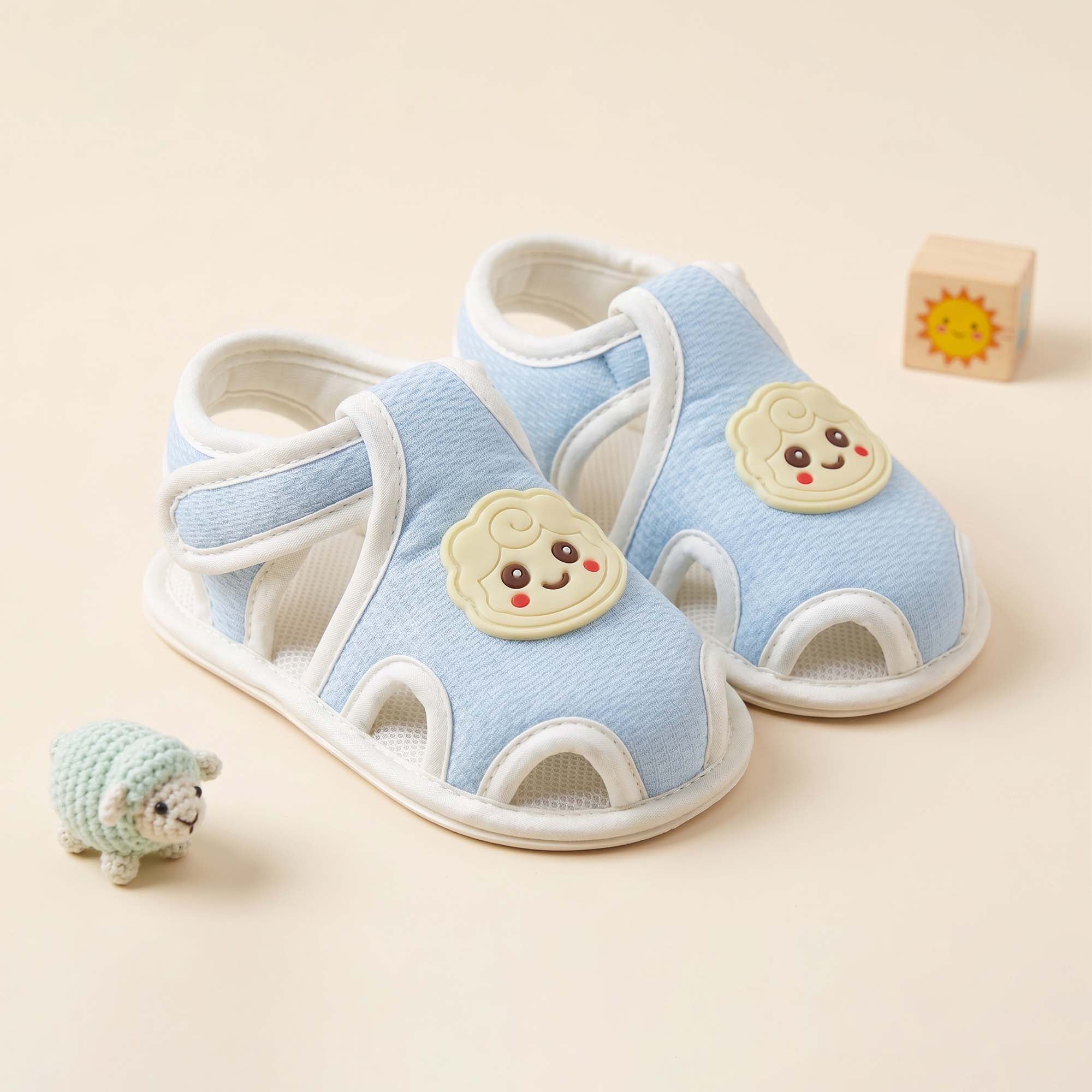 Baby Moo Lamb Velcro Strap Anti-Skid Closed Toe Sandal Booties-Blue