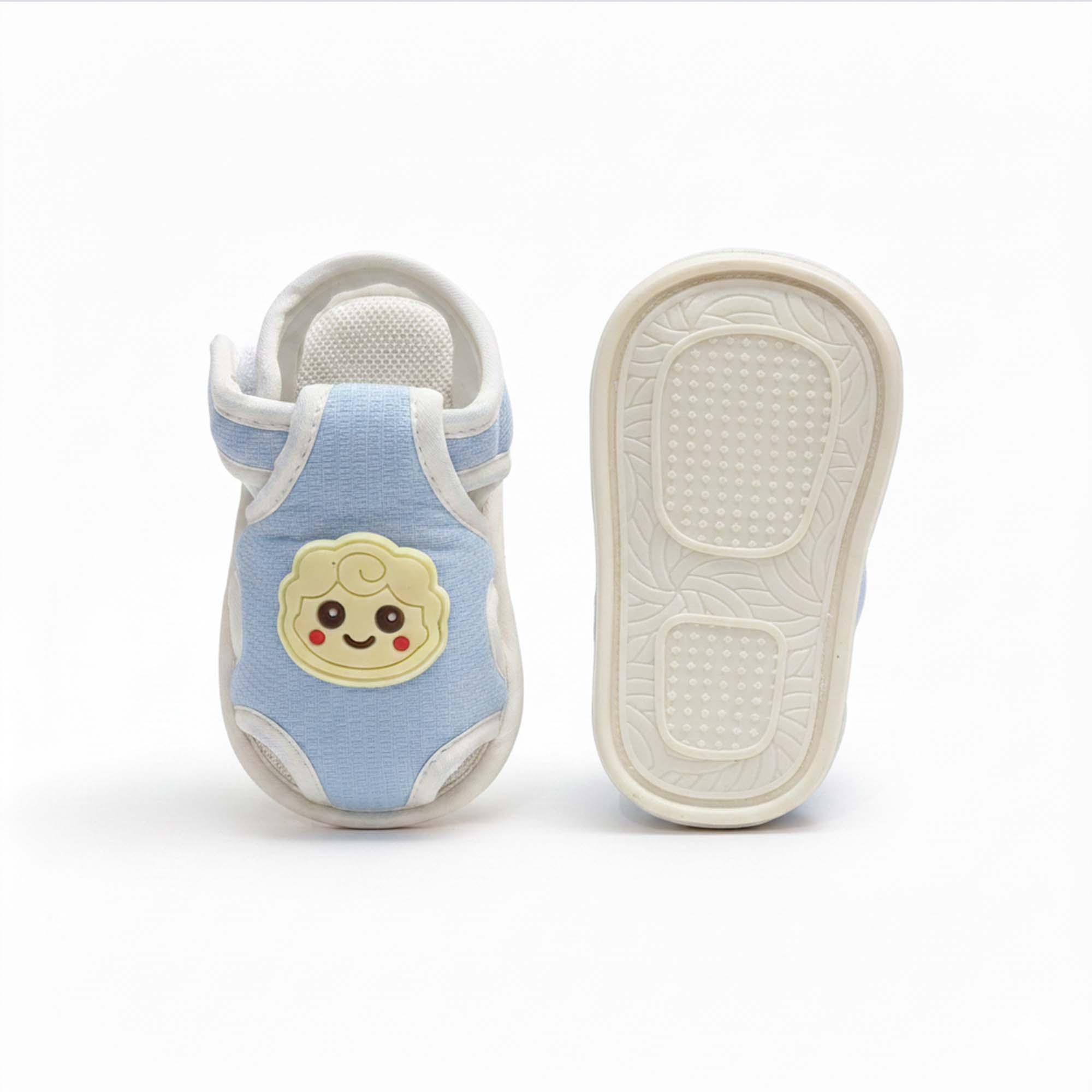Baby Moo Lamb Velcro Strap Anti-Skid Closed Toe Sandal Booties-Blue