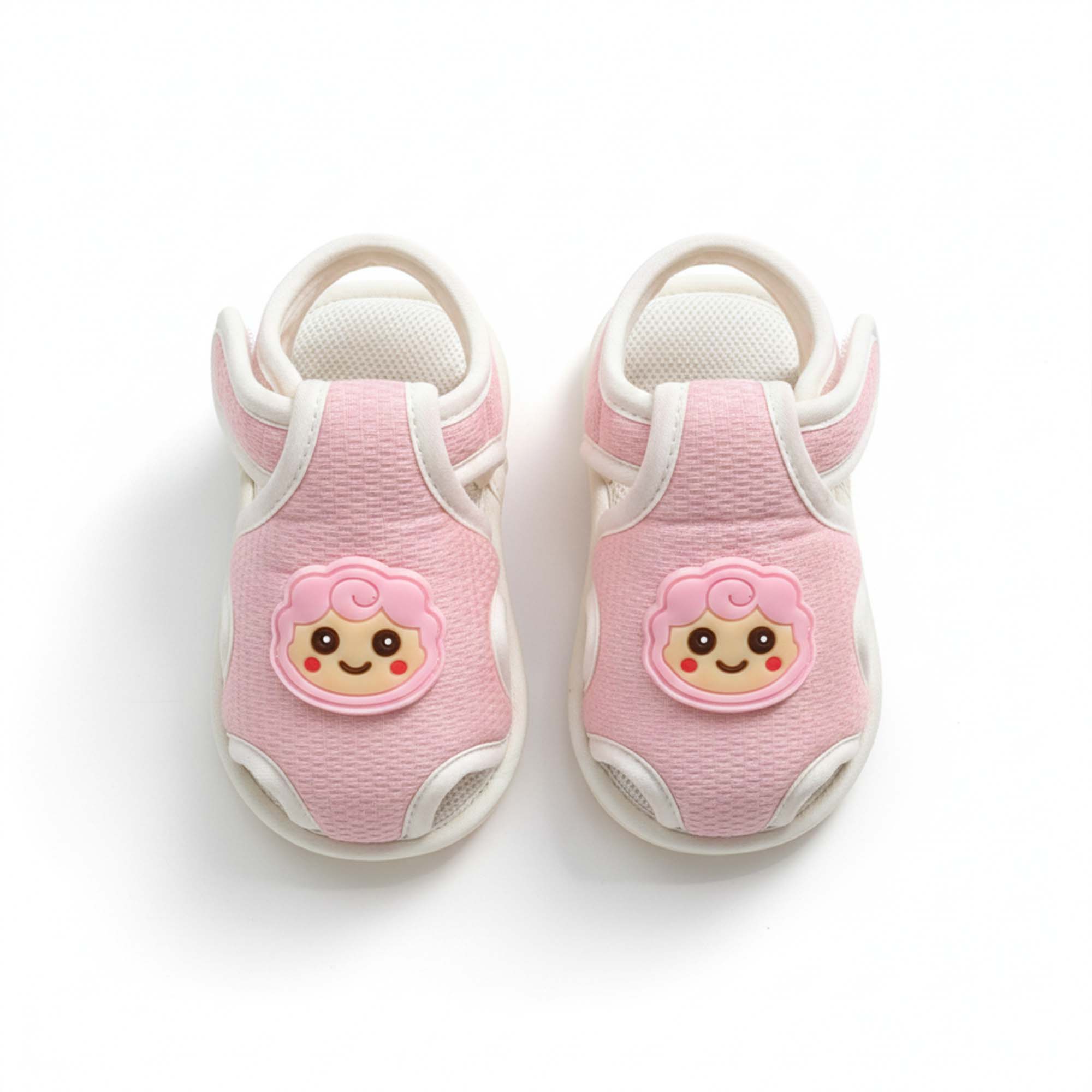 Baby Moo Lamb Velcro Strap Anti-Skid Closed Toe Sandal Booties-Pink