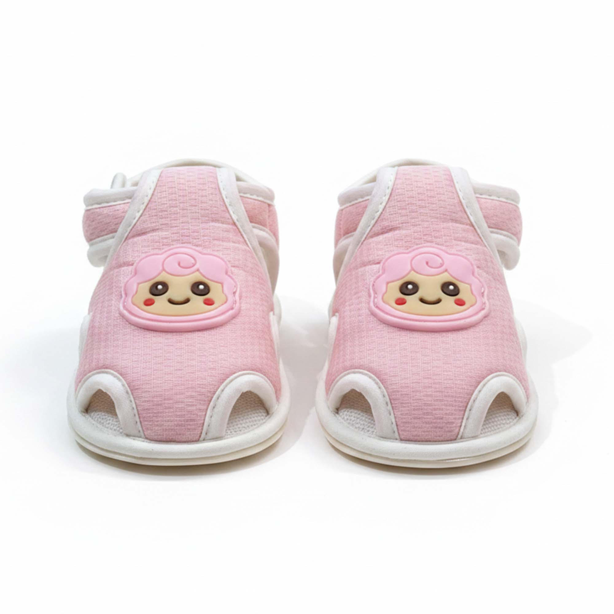 Baby Moo Lamb Velcro Strap Anti-Skid Closed Toe Sandal Booties-Pink