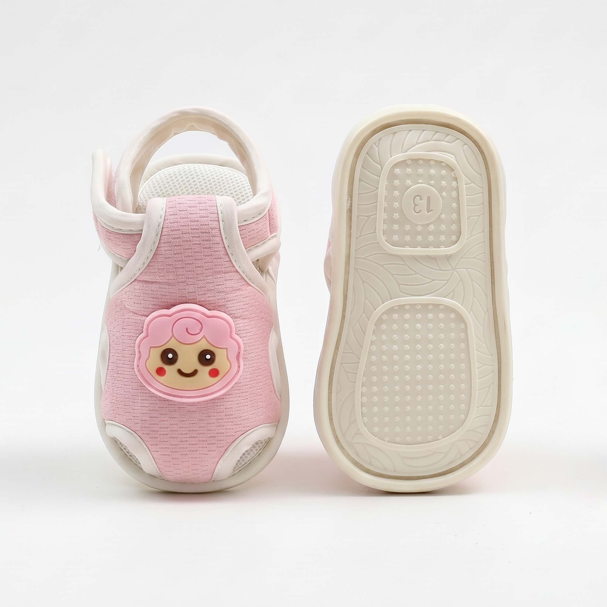 Baby Moo Lamb Velcro Strap Anti-Skid Closed Toe Sandal Booties-Pink