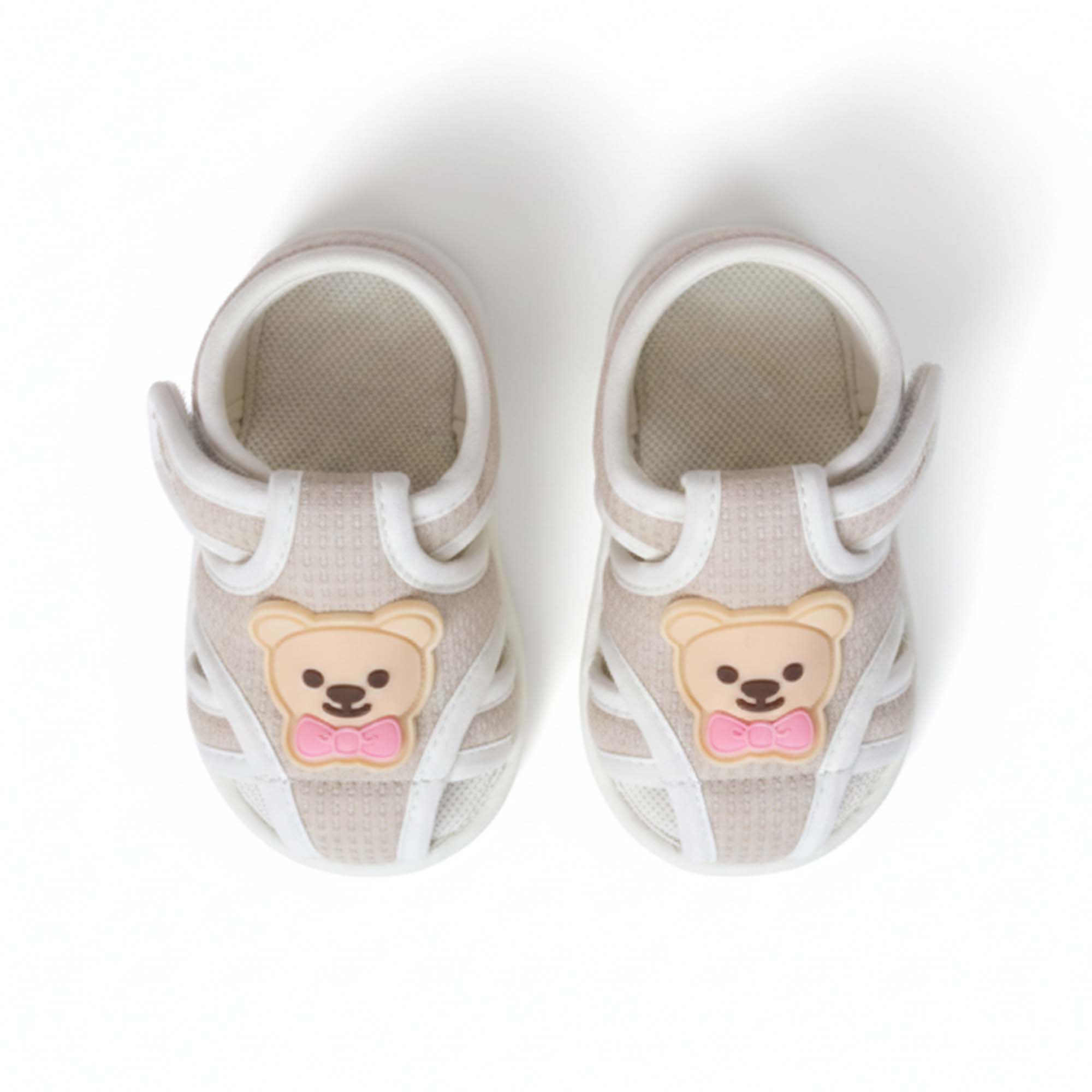 Baby Moo Teddy Velcro Strap Anti-Skid Closed Toe Sandal Booties-Beige