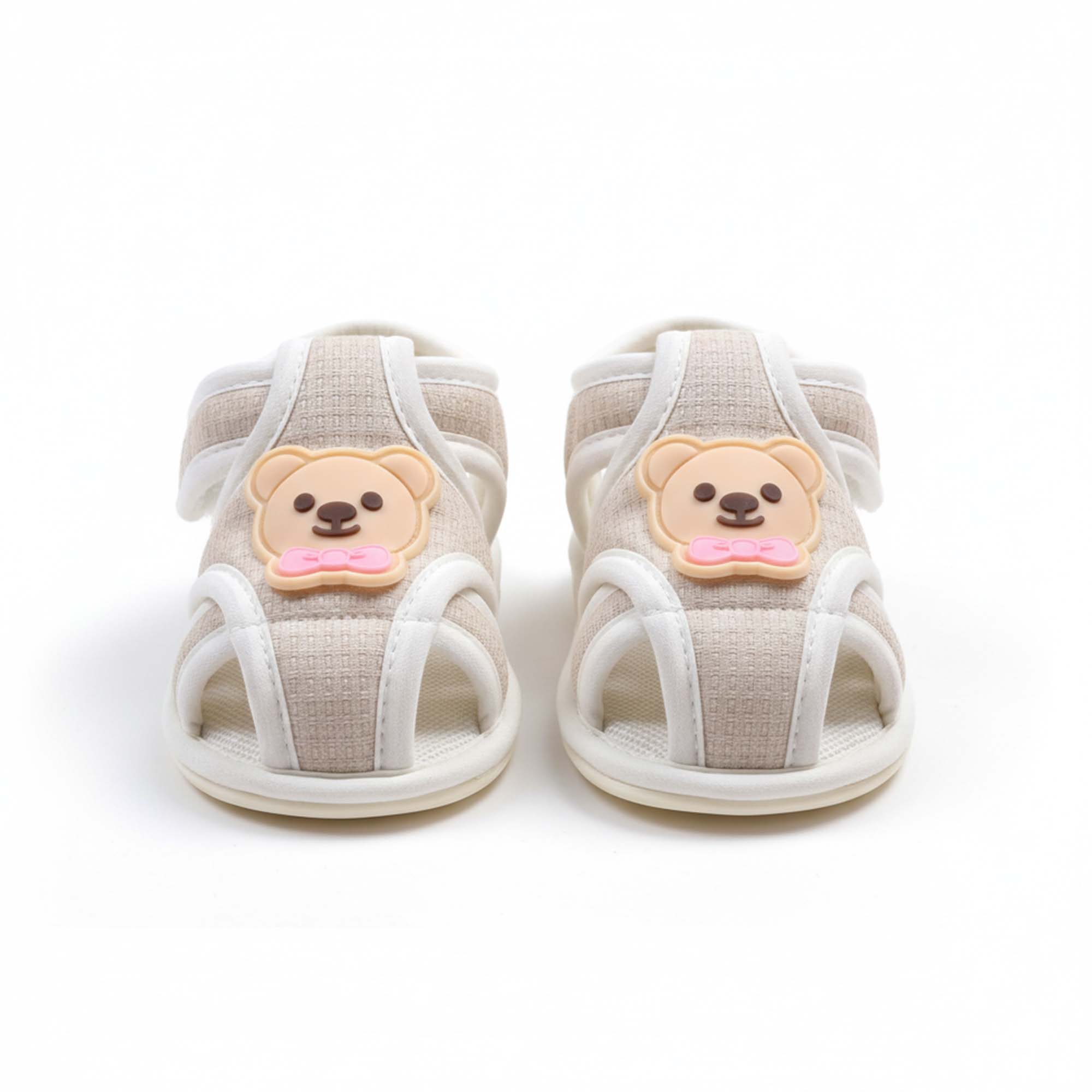 Baby Moo Teddy Velcro Strap Anti-Skid Closed Toe Sandal Booties-Beige