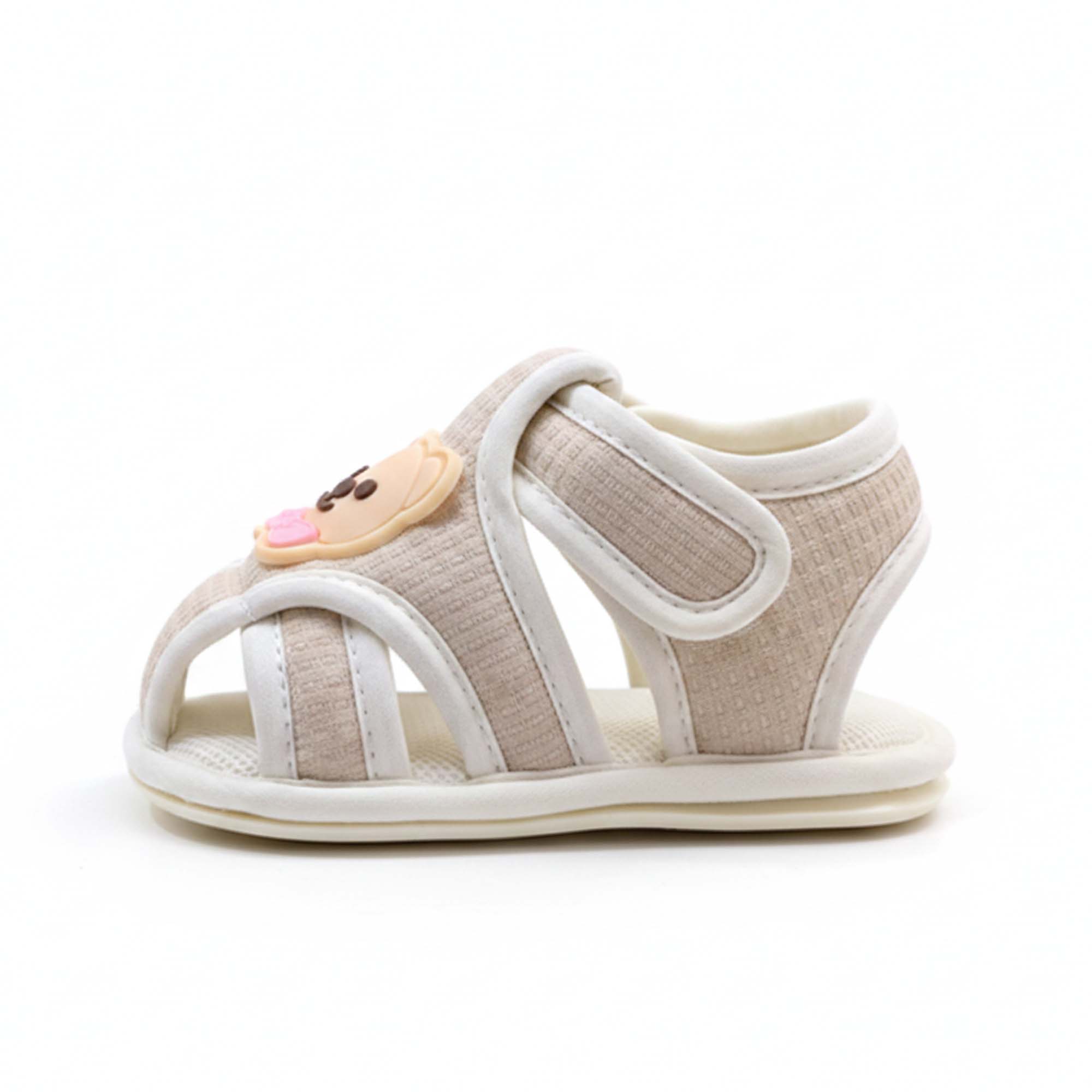 Baby Moo Teddy Velcro Strap Anti-Skid Closed Toe Sandal Booties-Beige