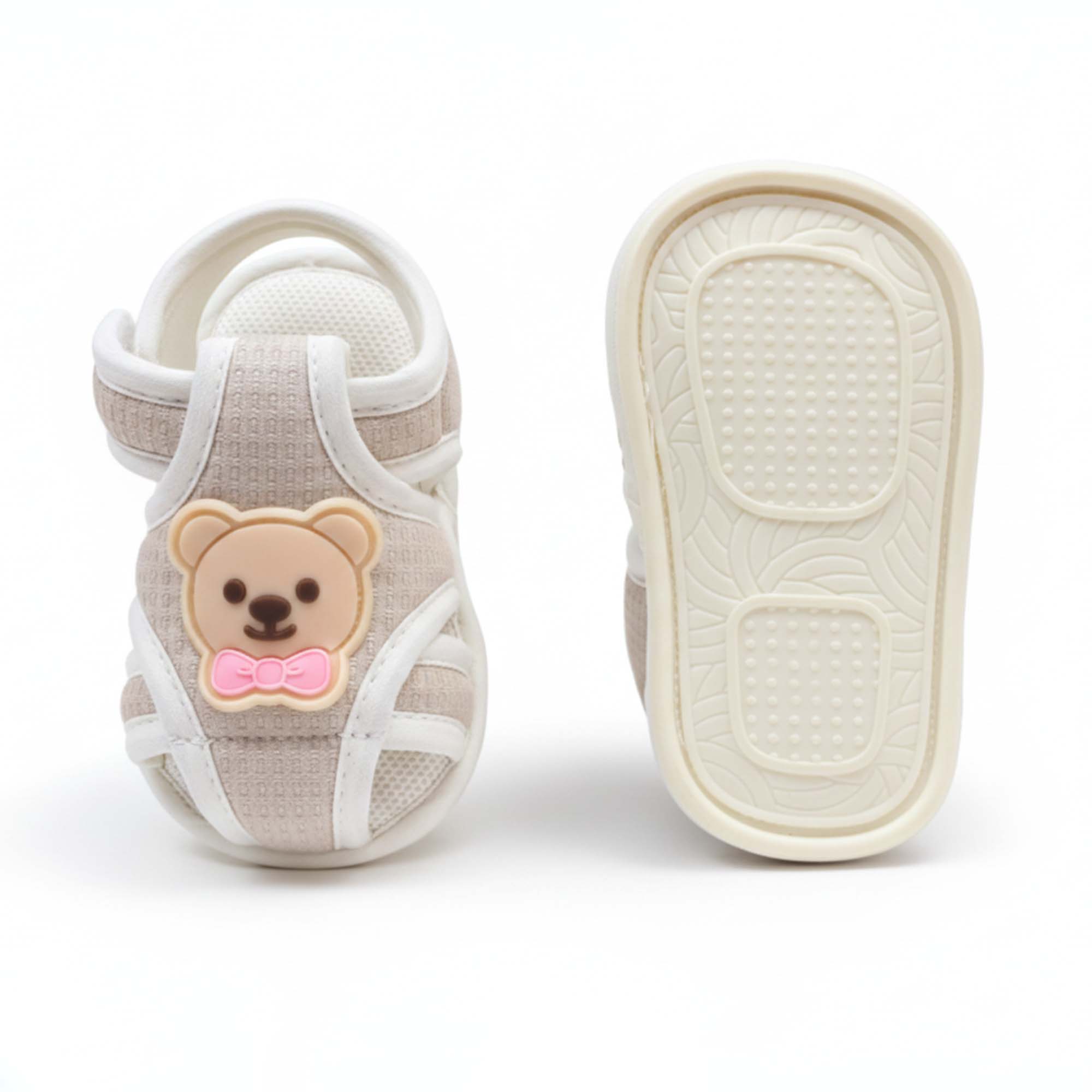 Baby Moo Teddy Velcro Strap Anti-Skid Closed Toe Sandal Booties-Beige