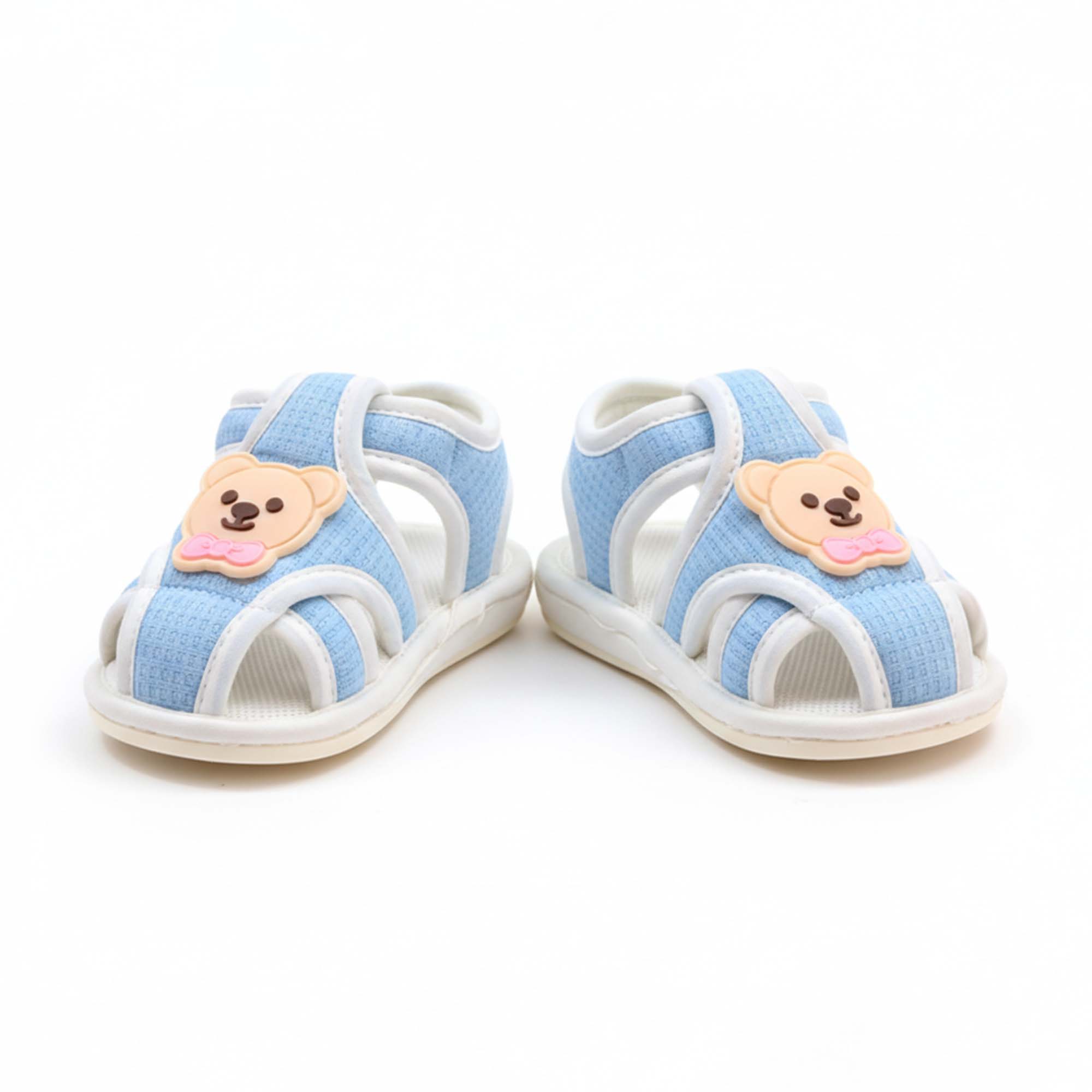 Baby Moo Teddy Velcro Strap Anti-Skid Closed Toe Sandal Booties-Blue