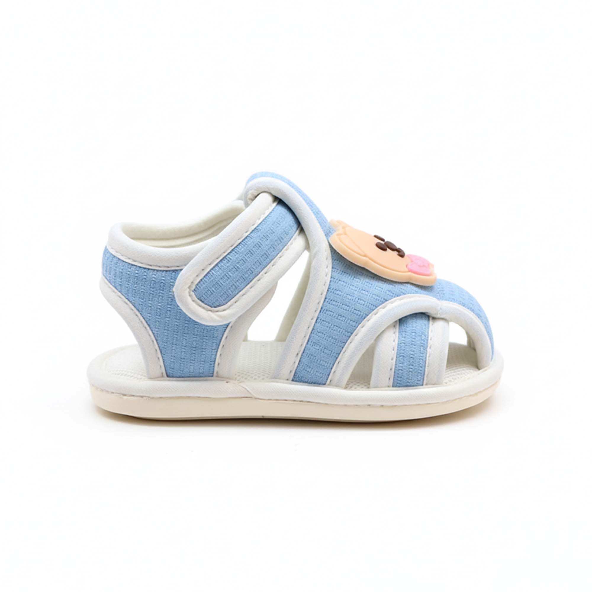 Baby Moo Teddy Velcro Strap Anti-Skid Closed Toe Sandal Booties-Blue
