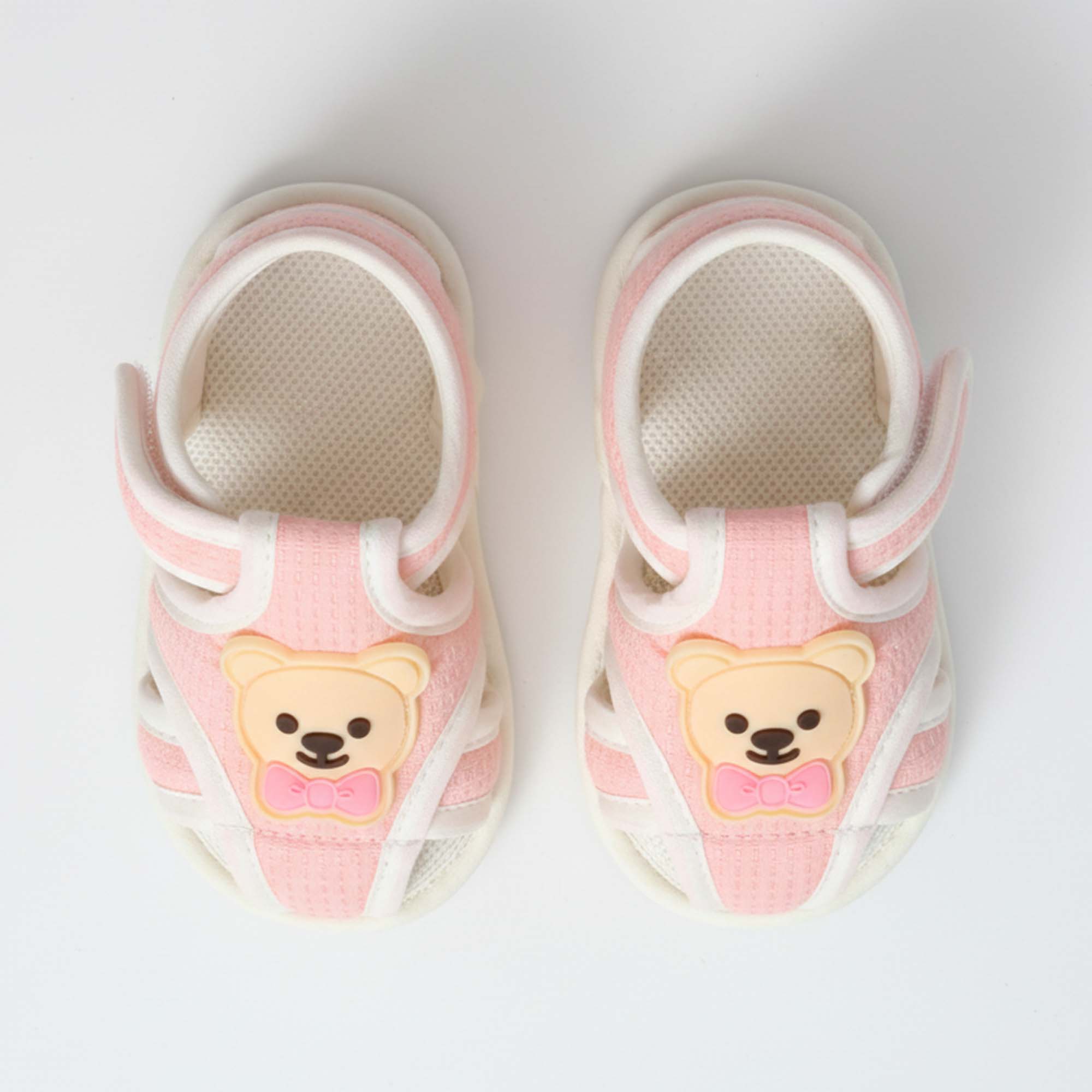 Baby Moo Teddy Velcro Strap Anti-Skid Closed Toe Sandal Booties-Pink