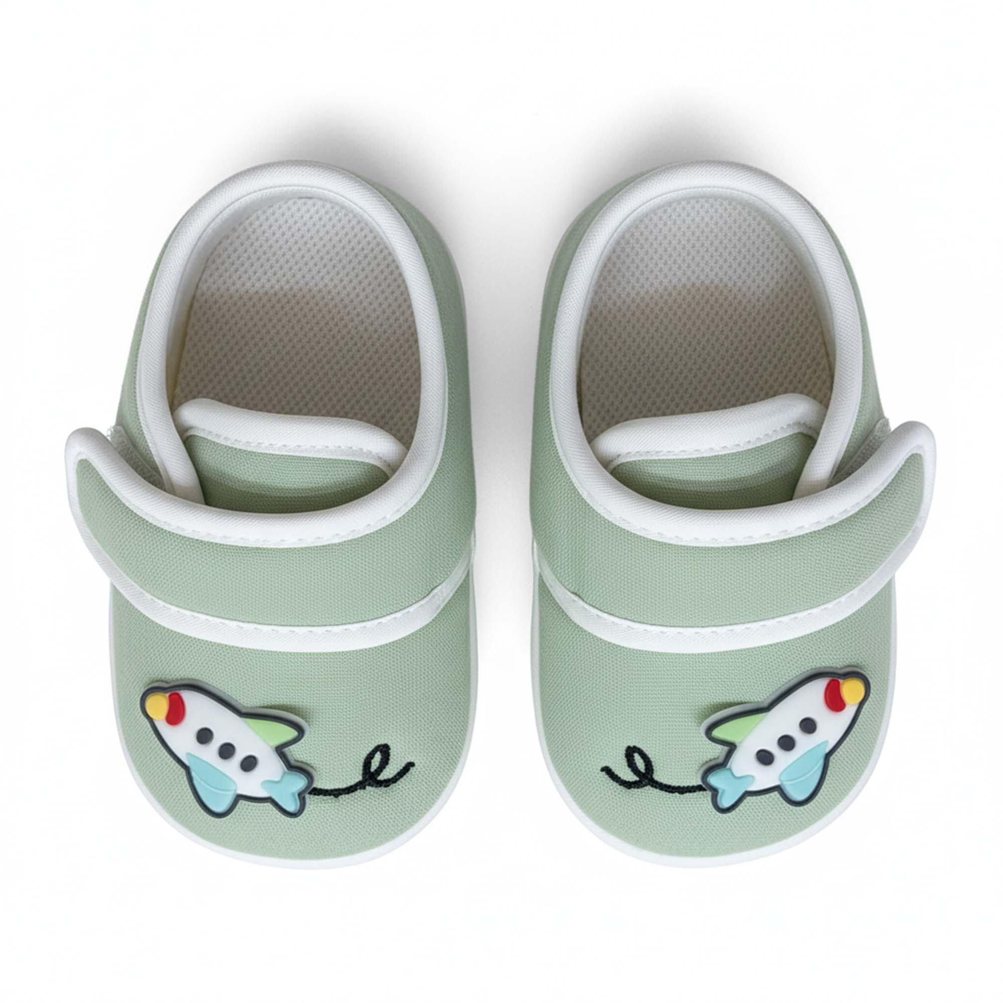 Baby Moo Aeroplane Velcro Strap Anti-Skid Sneakers Booties-Green