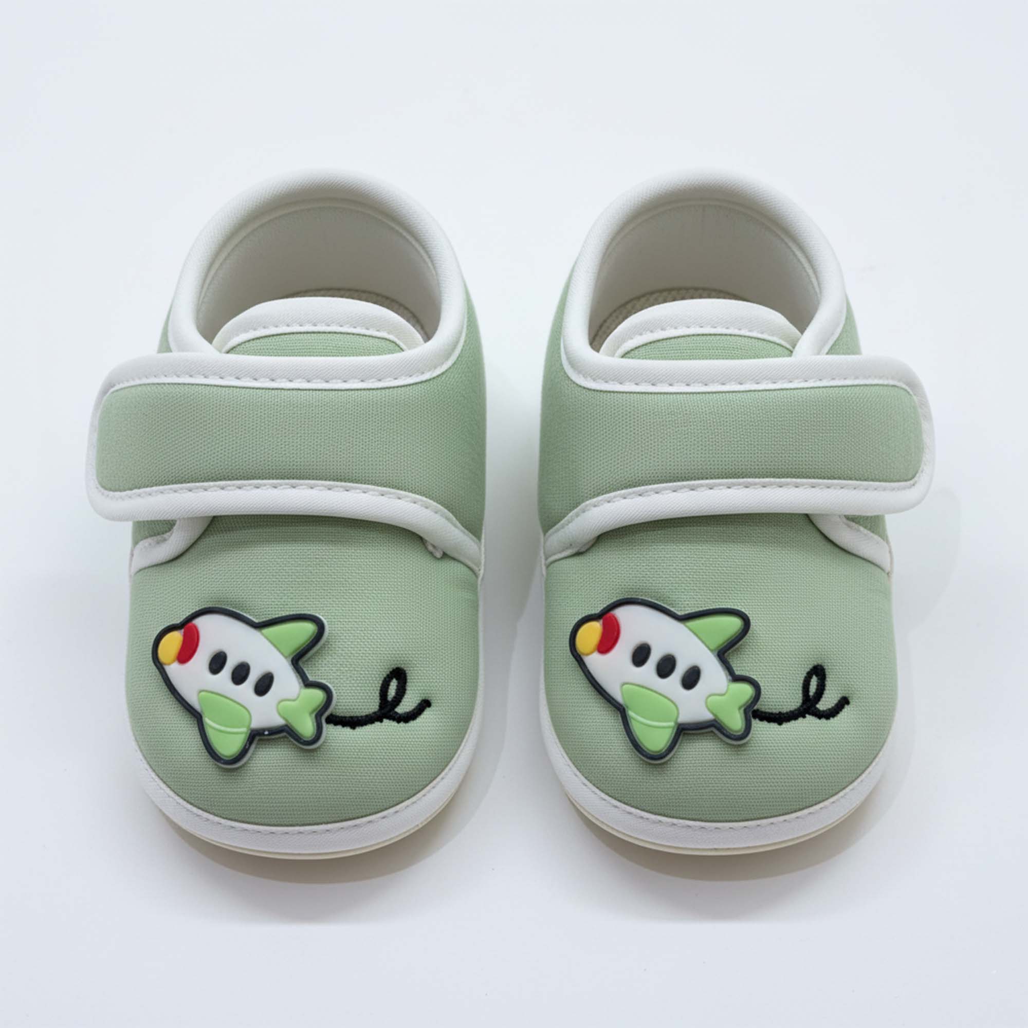 Baby Moo Aeroplane Velcro Strap Anti-Skid Sneakers Booties-Green