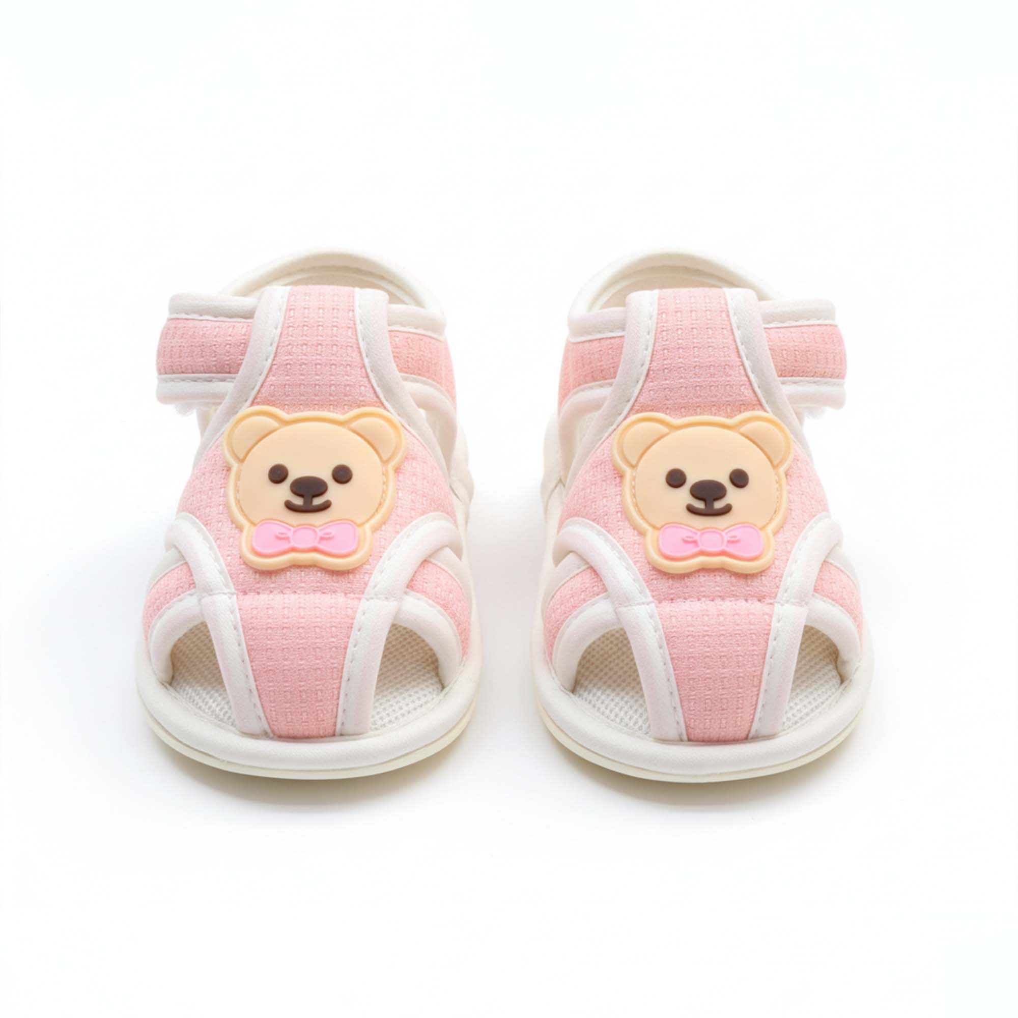 Baby Moo Teddy Velcro Strap Anti-Skid Closed Toe Sandal Booties-Pink