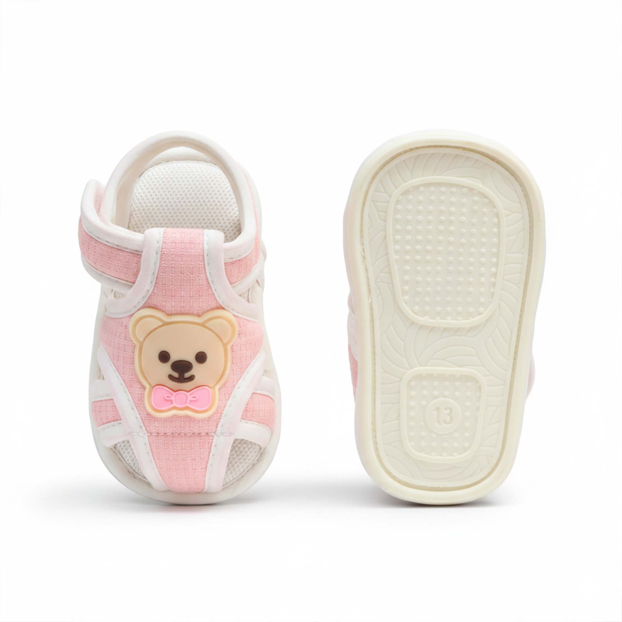 Baby Moo Teddy Velcro Strap Anti-Skid Closed Toe Sandal Booties-Pink