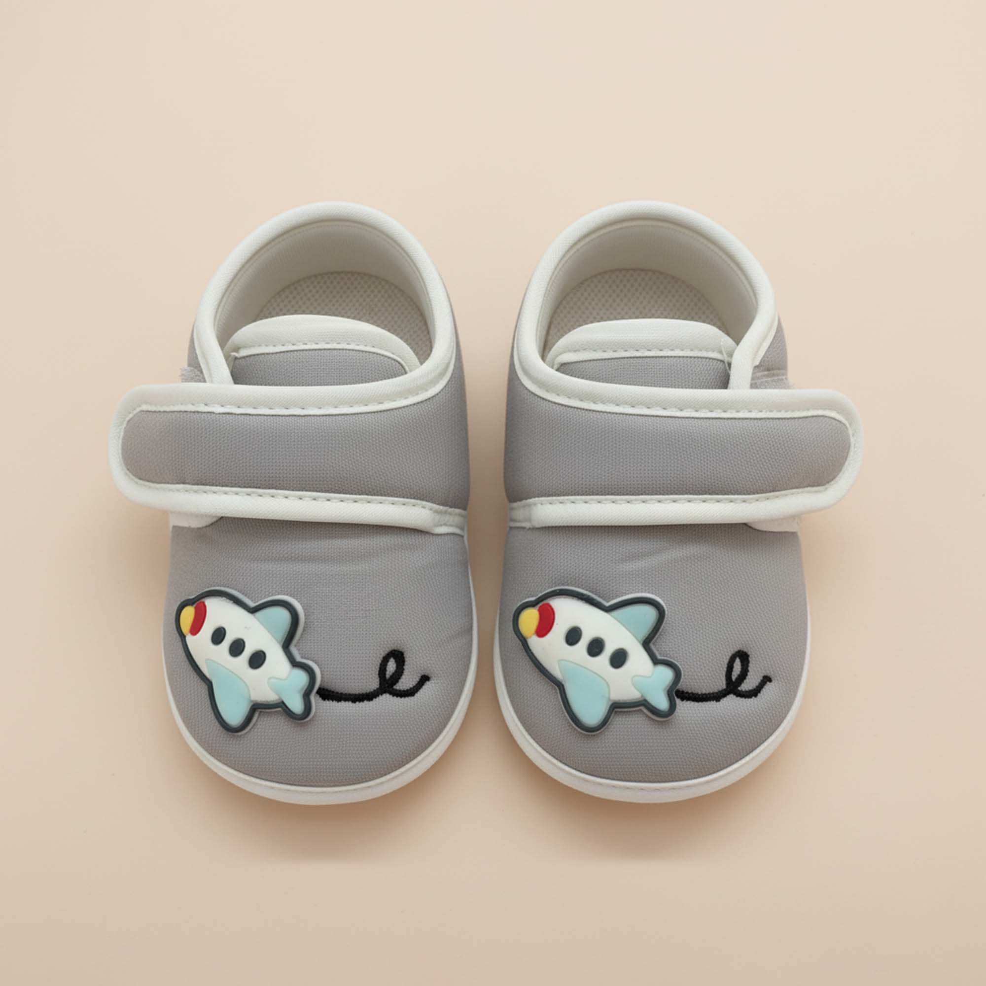 Baby Moo Aeroplane Velcro Strap Anti-Skid Sneakers Booties-Grey