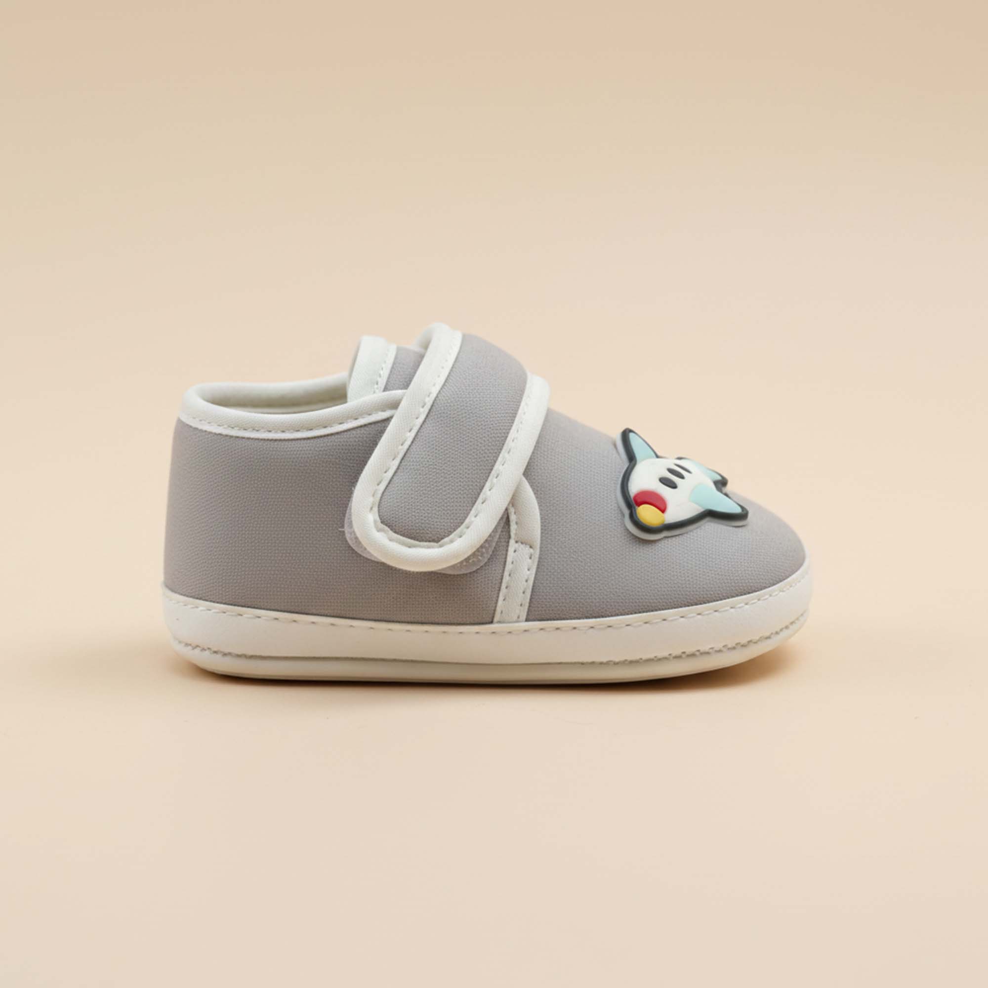 Baby Moo Aeroplane Velcro Strap Anti-Skid Sneakers Booties-Grey
