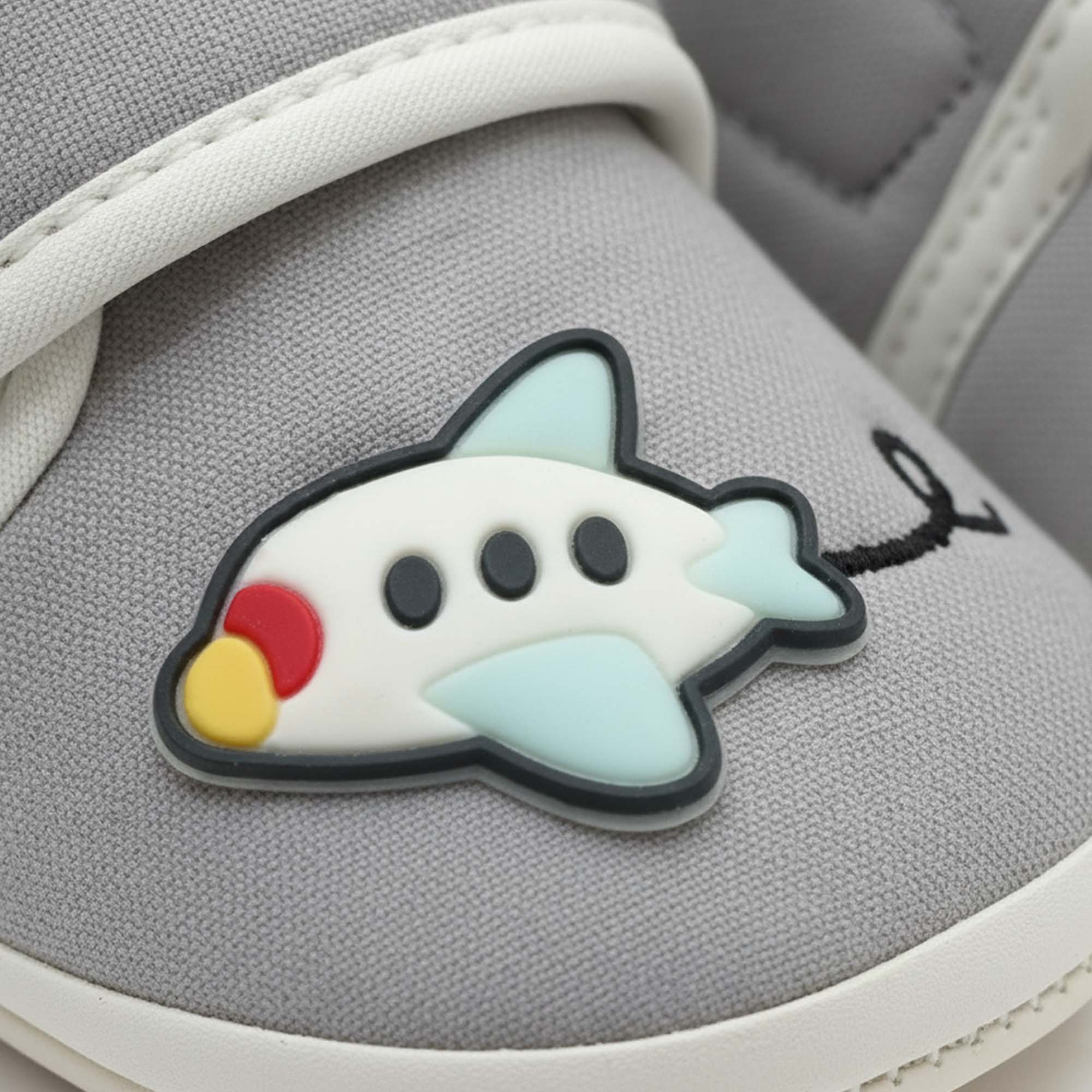 Baby Moo Aeroplane Velcro Strap Anti-Skid Sneakers Booties-Grey