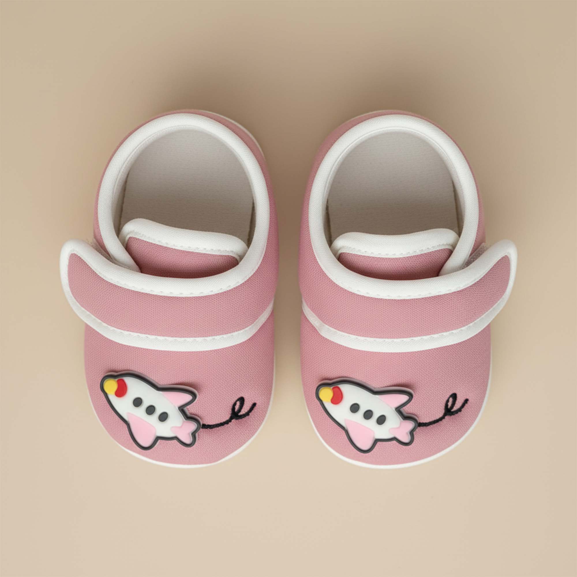 Baby Moo Aeroplane Velcro Strap Anti-Skid Sneakers Booties-Pink
