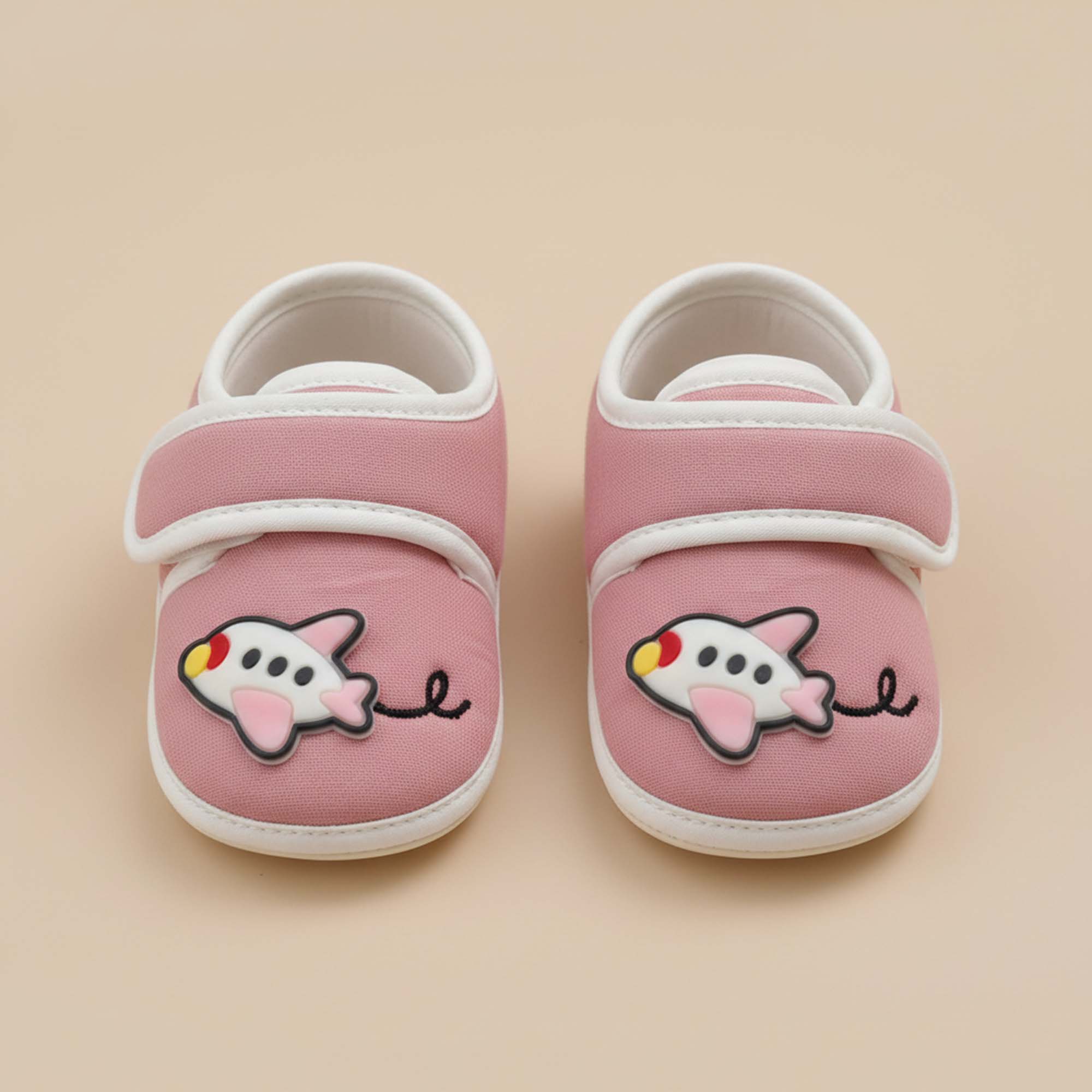 Baby Moo Aeroplane Velcro Strap Anti-Skid Sneakers Booties-Pink