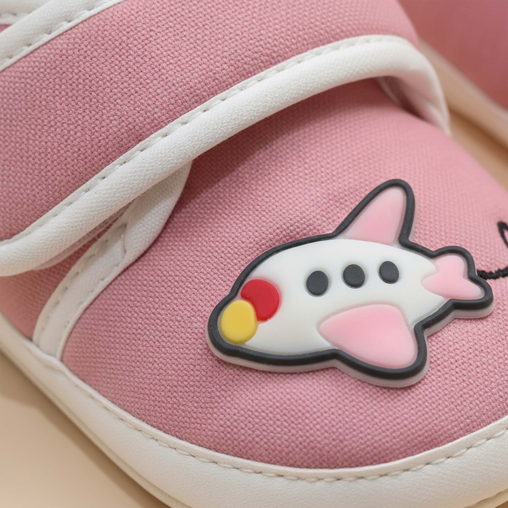 Baby Moo Aeroplane Velcro Strap Anti-Skid Sneakers Booties-Pink