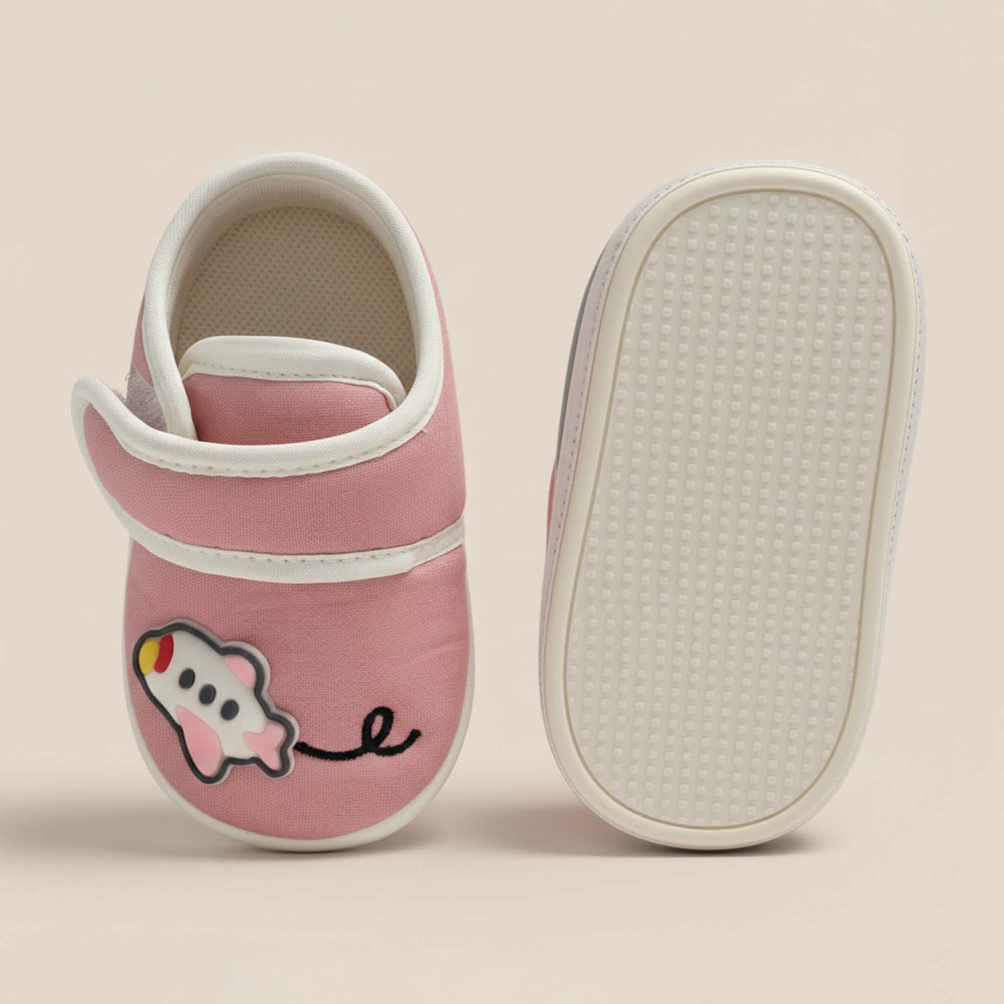 Baby Moo Aeroplane Velcro Strap Anti-Skid Sneakers Booties-Pink