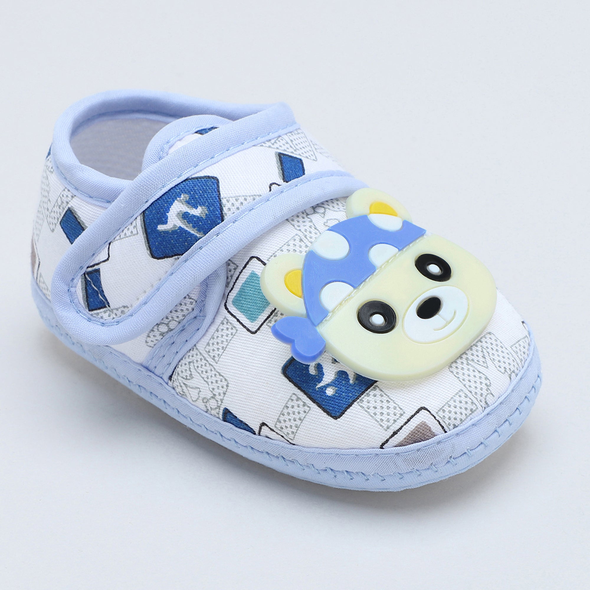 Baby Moo Cute Panda Velcro Strap Anti-Skid Fabric Sneaker Booties - Blue