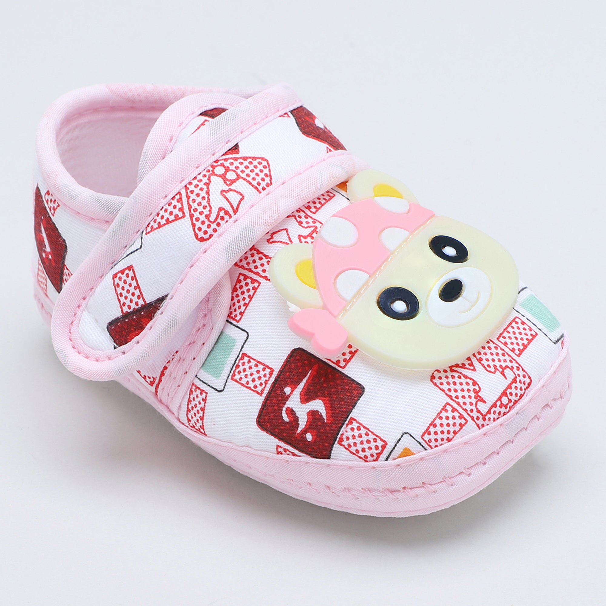 Baby Moo Cute Panda Velcro Strap Anti-Skid Fabric Sneaker Booties - Pink