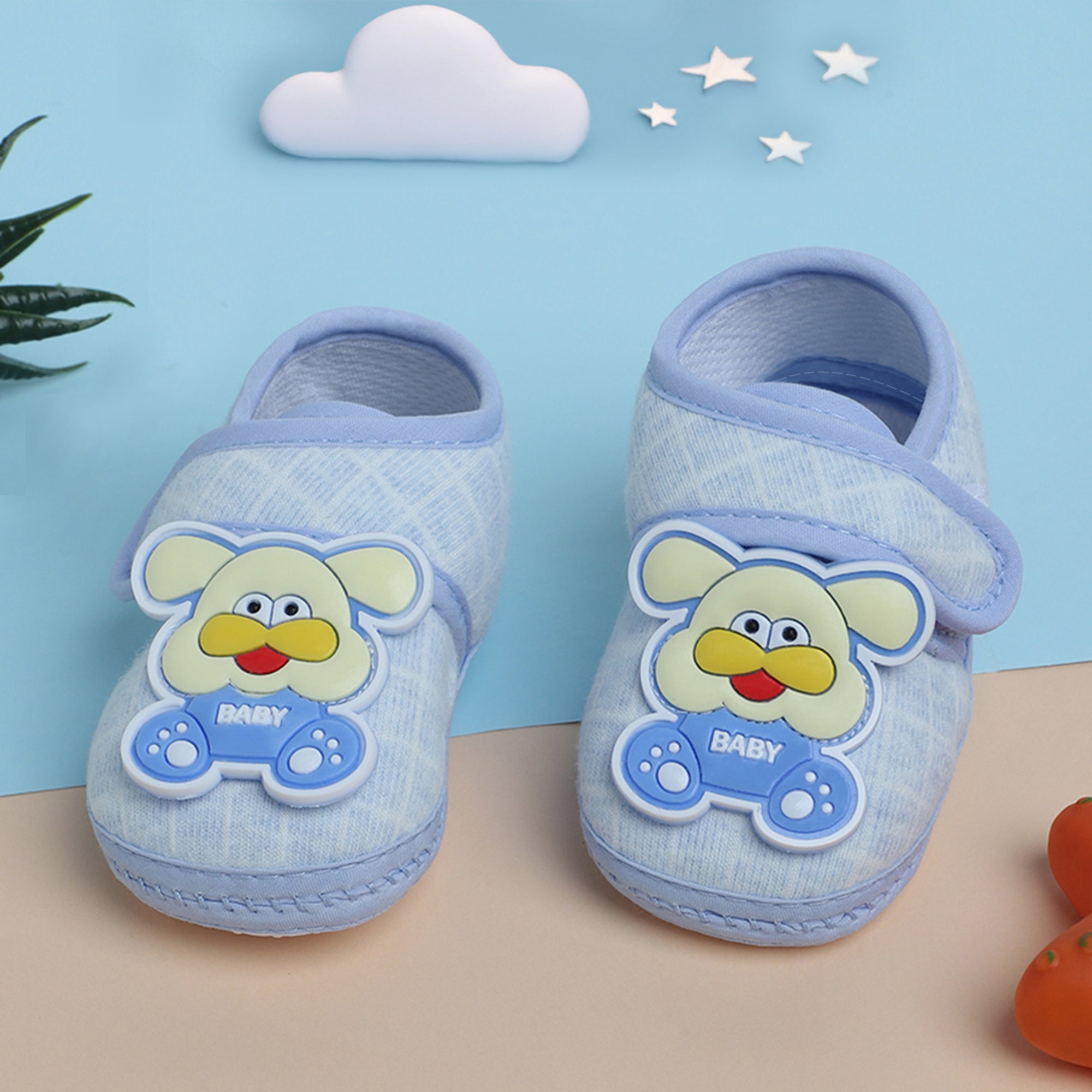 Baby Moo Dog Velcro Strap Anti-Skid Fabric Sneaker Booties - Blue
