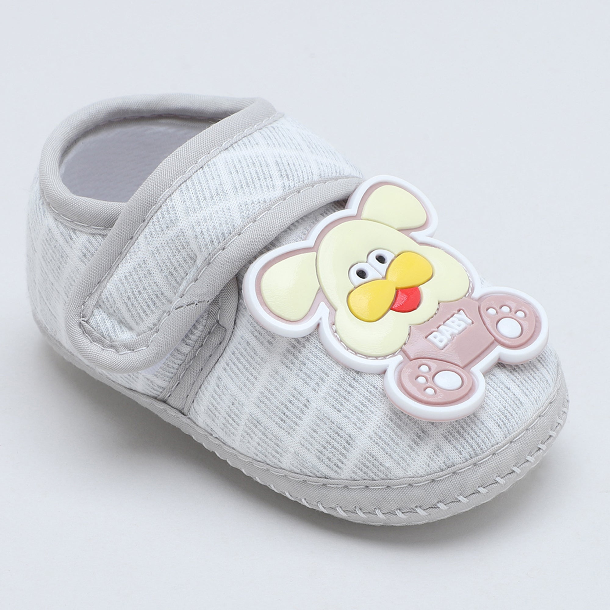 Baby Moo Dog Velcro Strap Anti-Skid Fabric Sneaker Booties - Grey