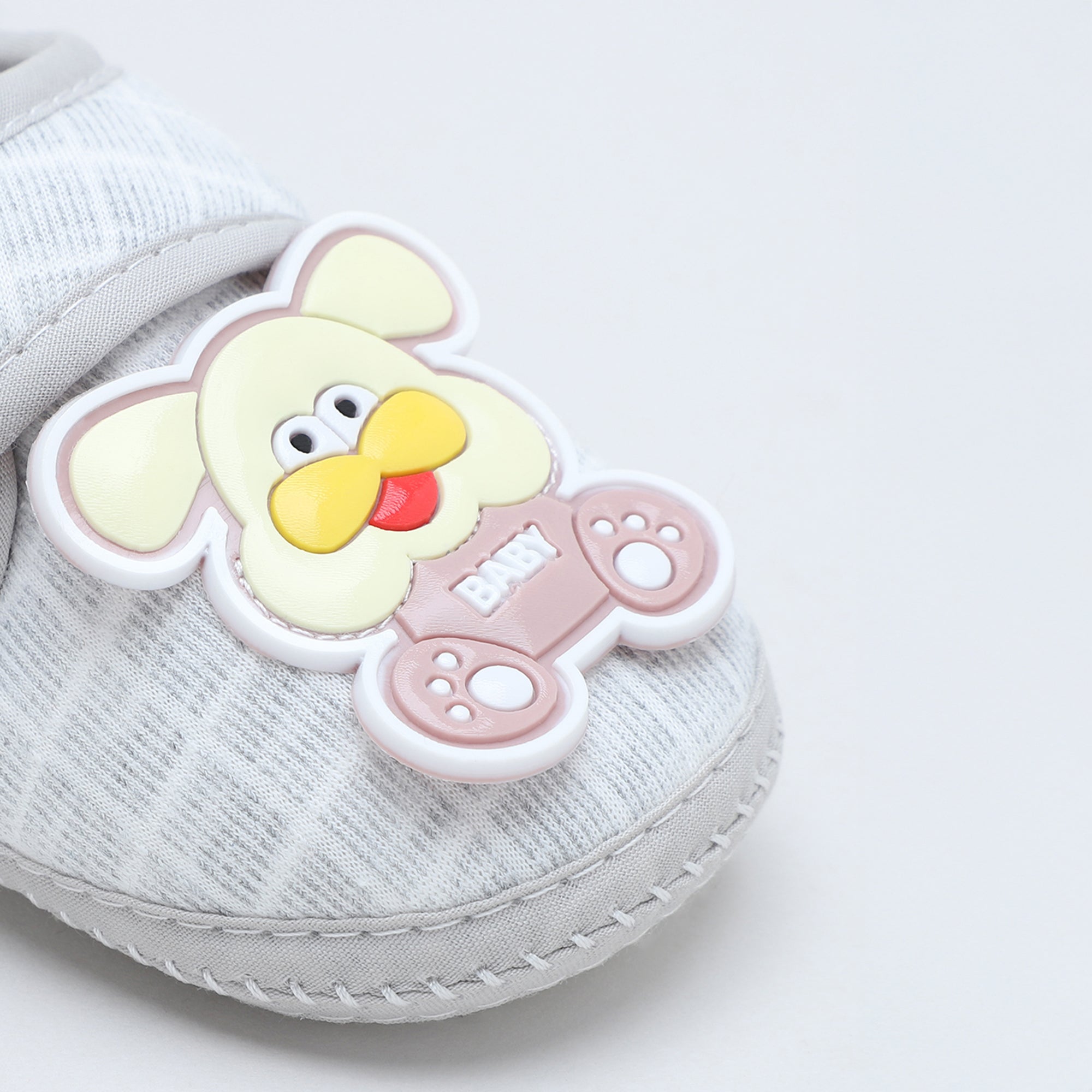 Baby Moo Dog Velcro Strap Anti-Skid Fabric Sneaker Booties - Grey