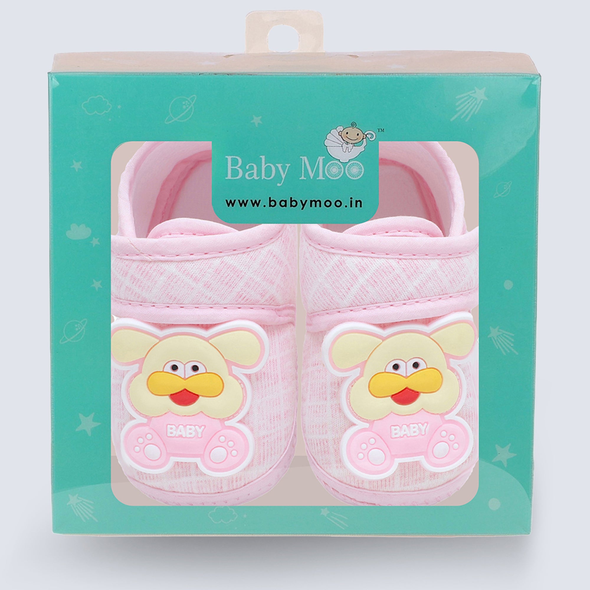 Baby Moo Dog Velcro Strap Anti-Skid Fabric Sneaker Booties - Pink