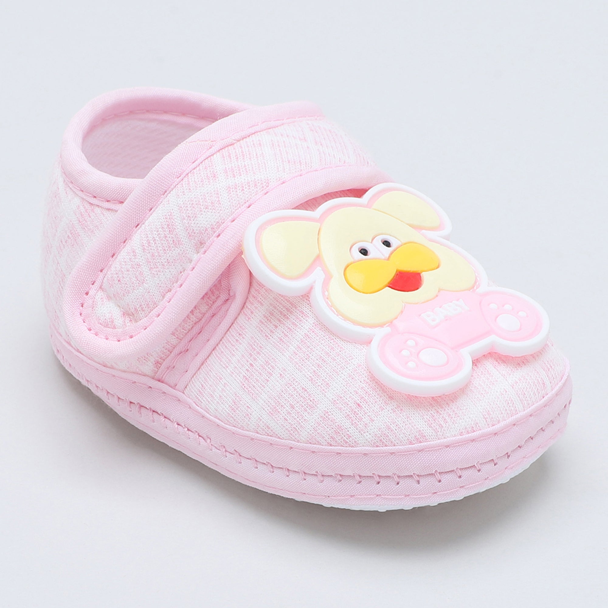 Baby Moo Dog Velcro Strap Anti-Skid Fabric Sneaker Booties - Pink