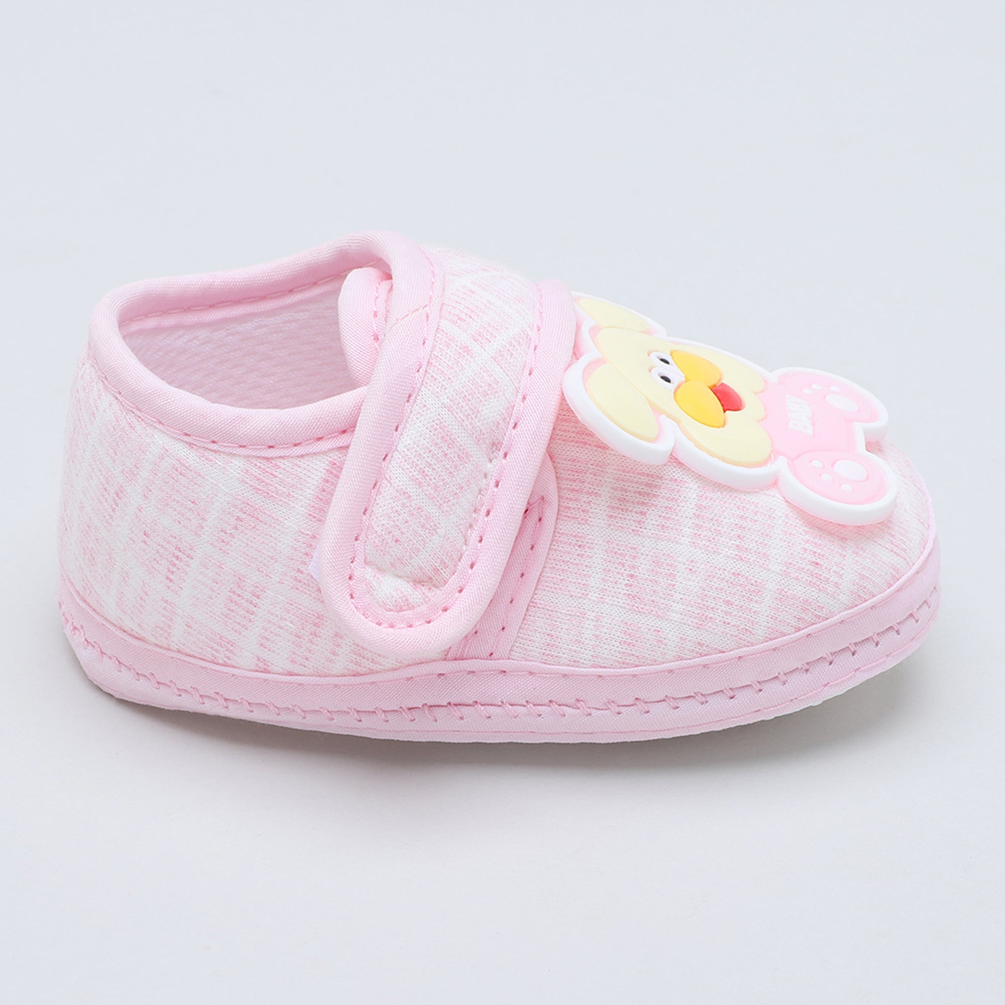 Baby Moo Dog Velcro Strap Anti-Skid Fabric Sneaker Booties - Pink